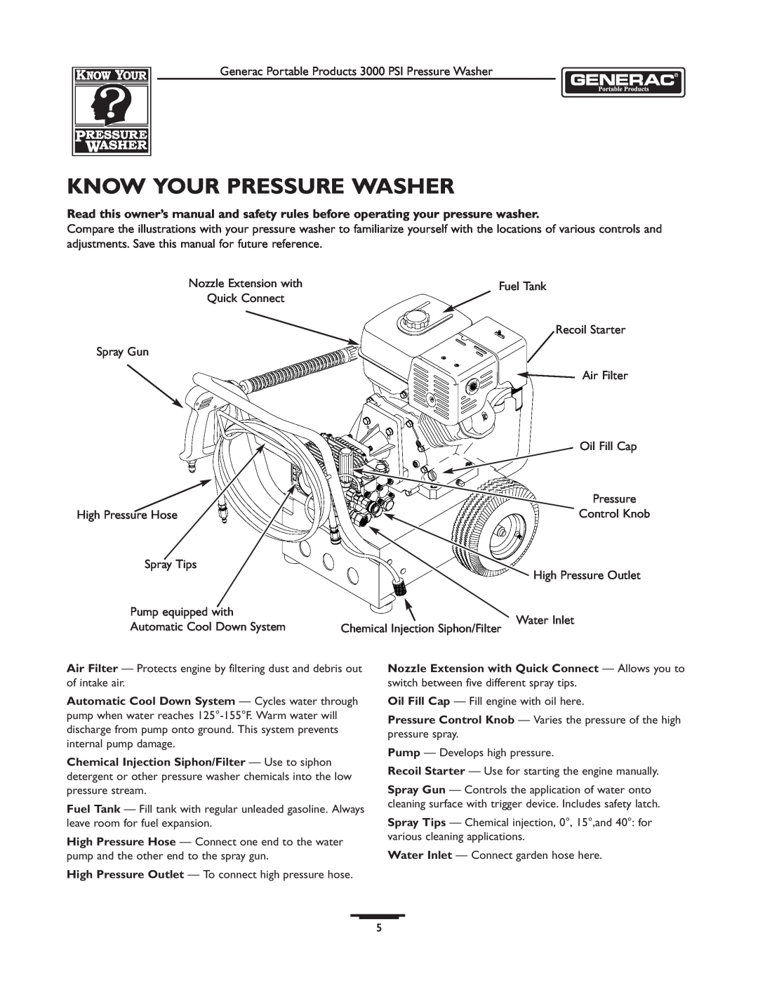 Briggs & Stratton 1418-2 owner manual Know Your Pressure Washer, Nozzle Extension with Quick Connect - Allows you to 