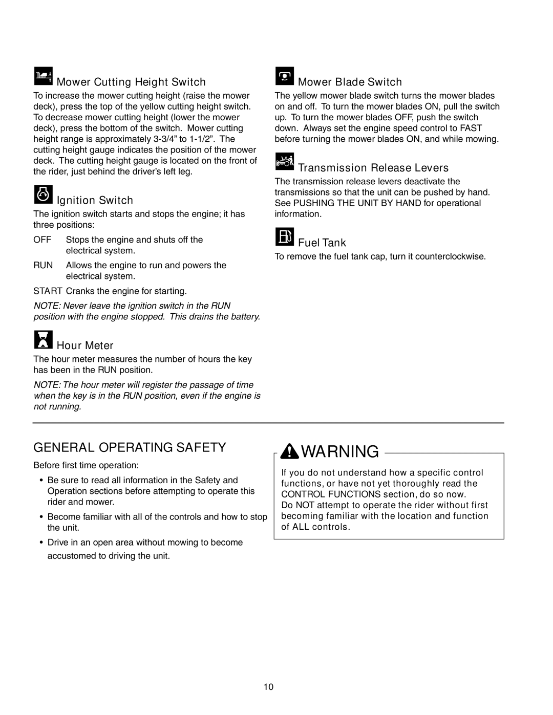 Briggs & Stratton 150Z Series manual General Operating Safety 