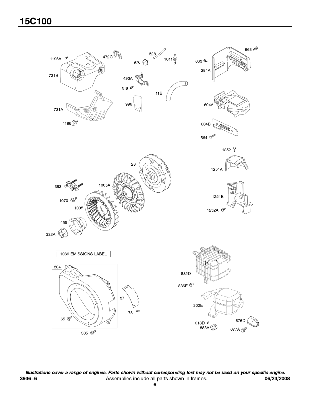 Briggs & Stratton 15C100 service manual Emissions Label 