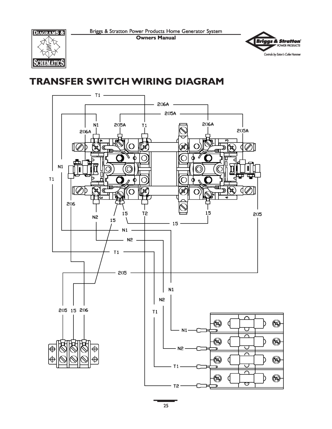 Briggs & Stratton 1679-0 owner manual Transfer Switch Wiring Diagram, Owners Manual 