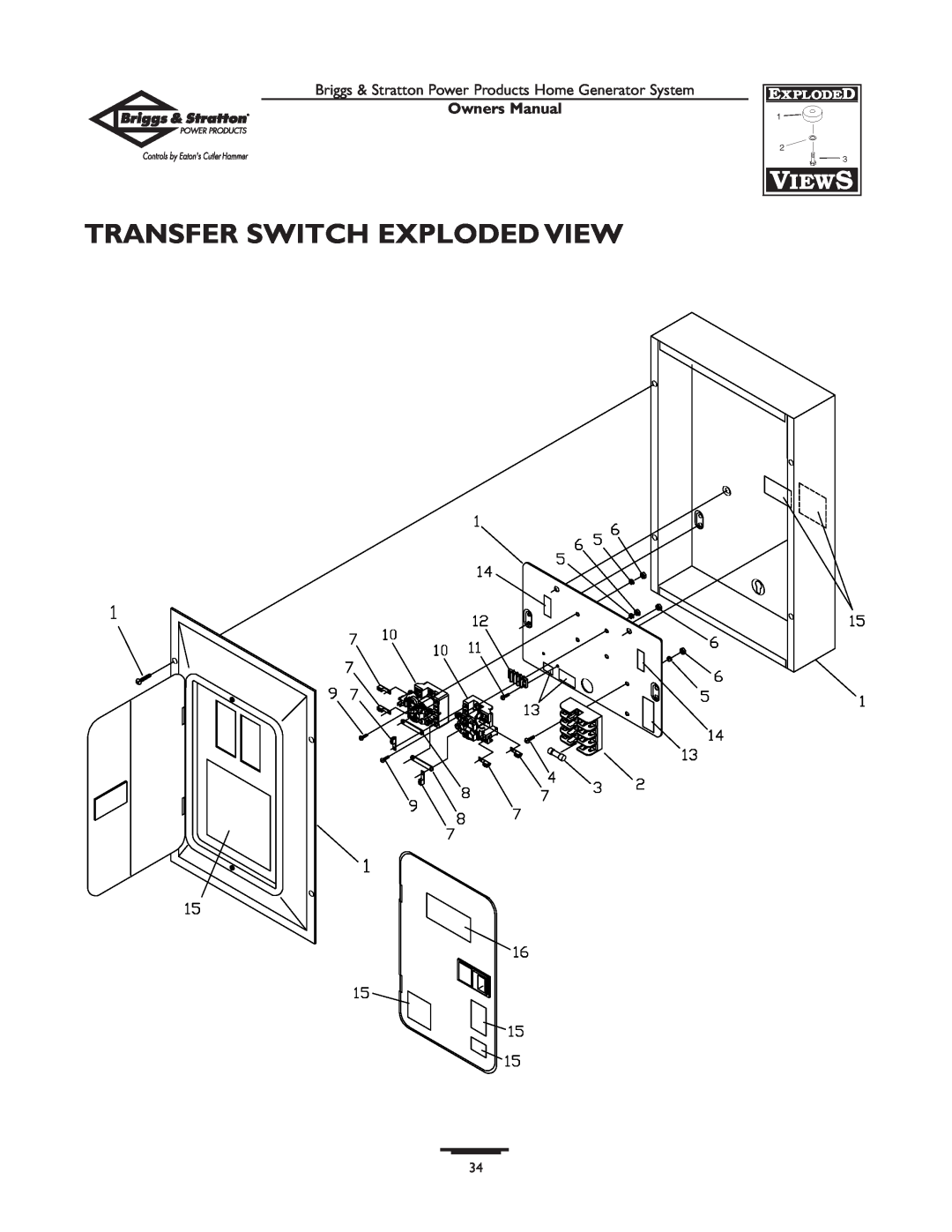 Briggs & Stratton 1679-0 owner manual Transfer Switch Exploded View, Owners Manual 
