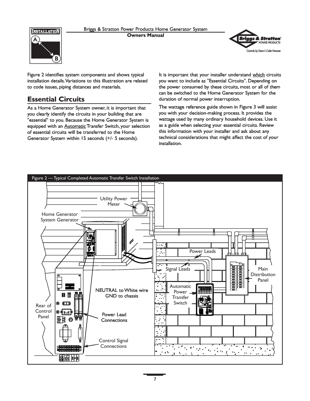 Briggs & Stratton 1679-0 owner manual Essential Circuits, Owners Manual 
