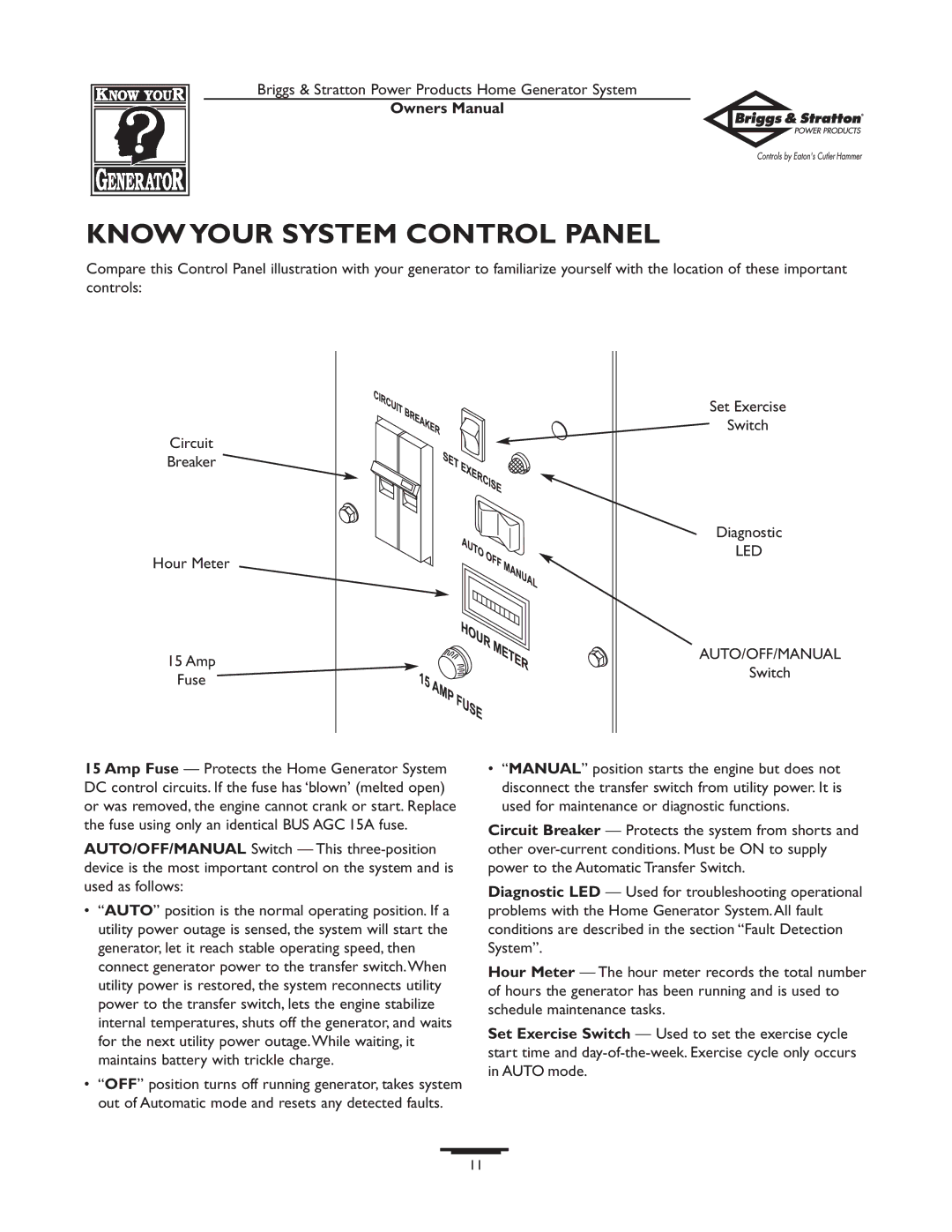 Briggs & Stratton 1679-0 owner manual Know Your System Control Panel, Led 