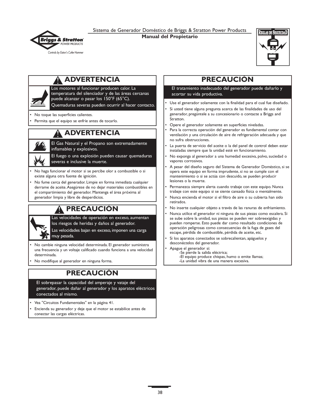 Briggs & Stratton 1679-0 owner manual Precaución 