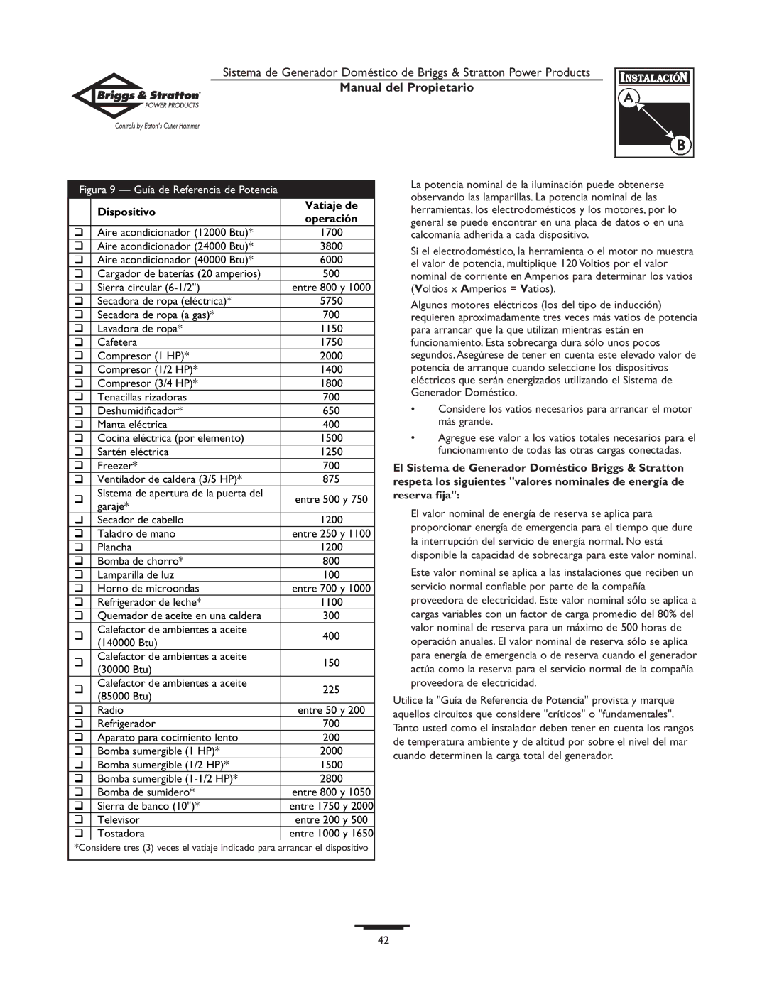 Briggs & Stratton 1679-0 owner manual Dispositivo Vatiaje de, Tostadora 