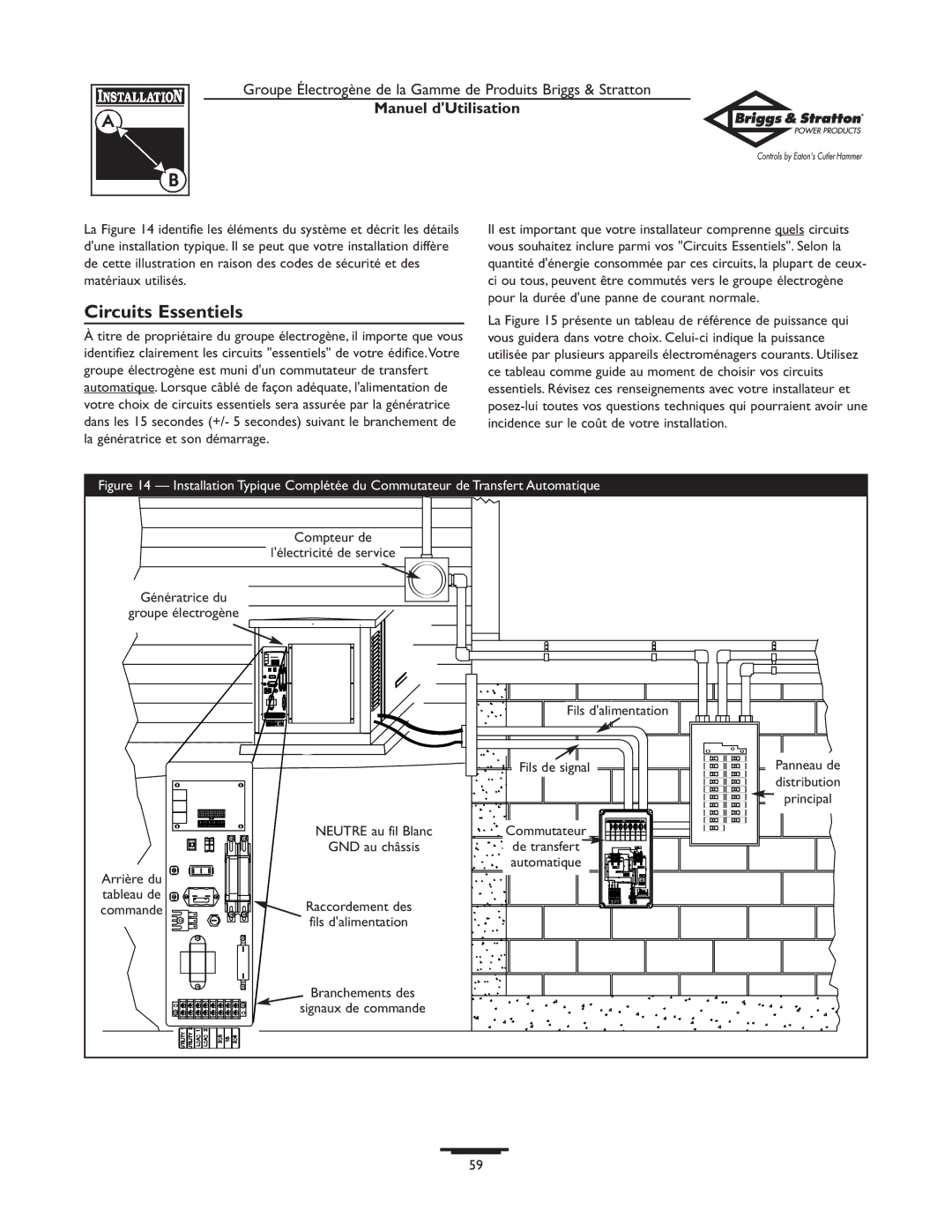 Briggs & Stratton 1679-0 owner manual Circuits Essentiels, Fils dalimentation Fils de signal 