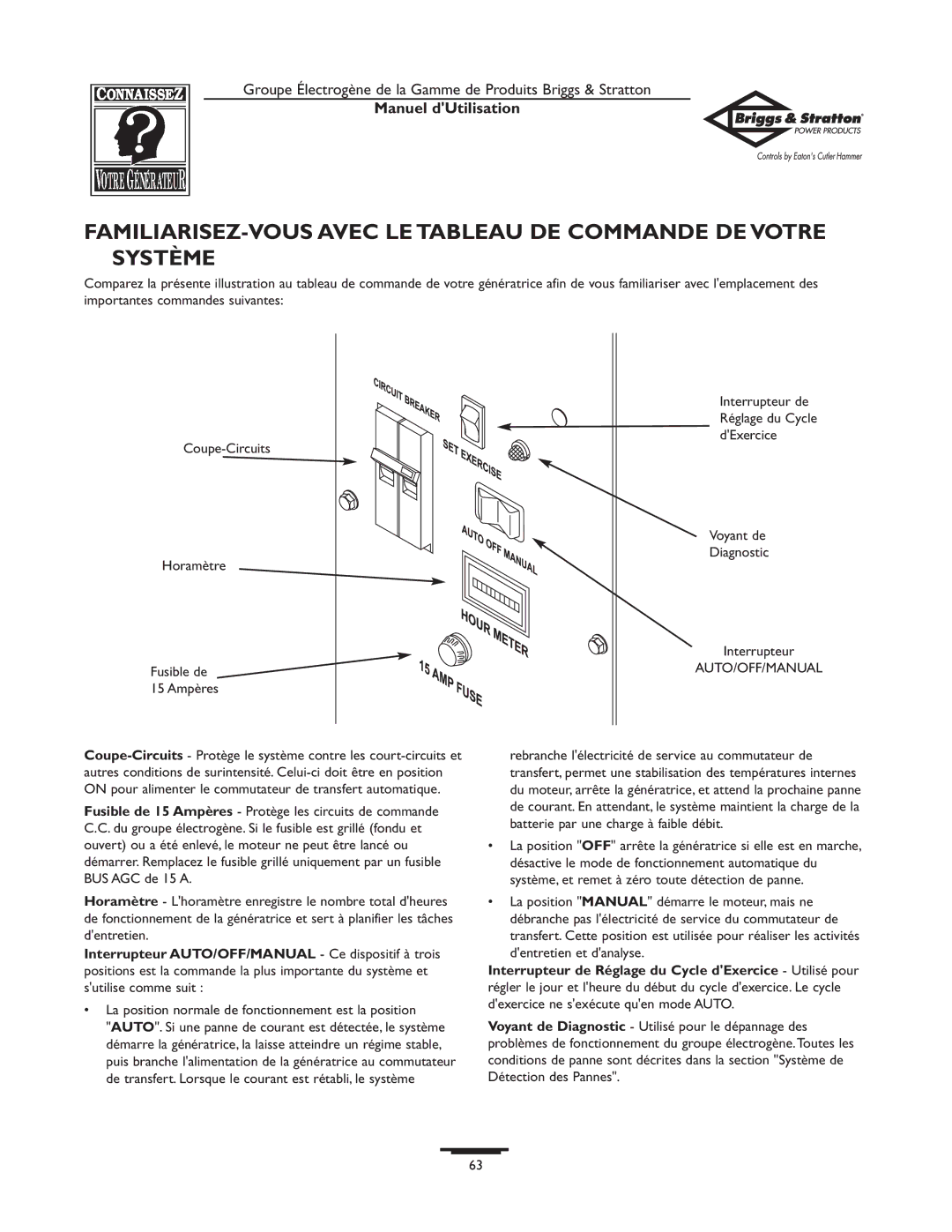 Briggs & Stratton 1679-0 owner manual La position normale de fonctionnement est la position 