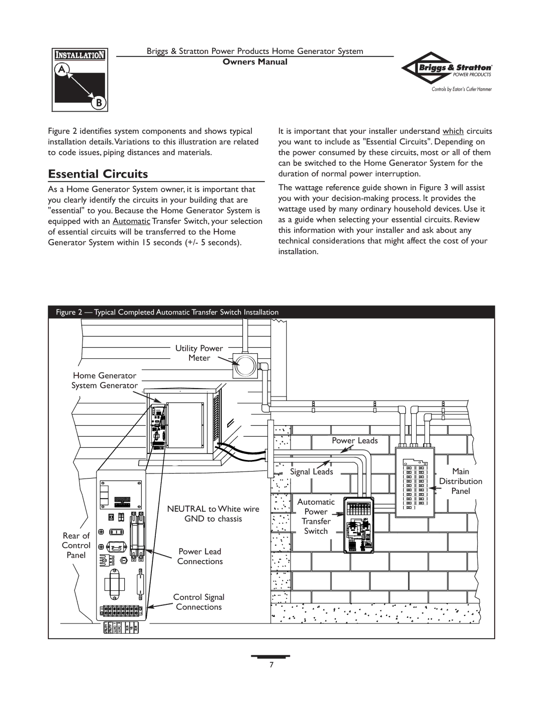 Briggs & Stratton 1679-0 owner manual Essential Circuits, Typical Completed Automatic Transfer Switch Installation 