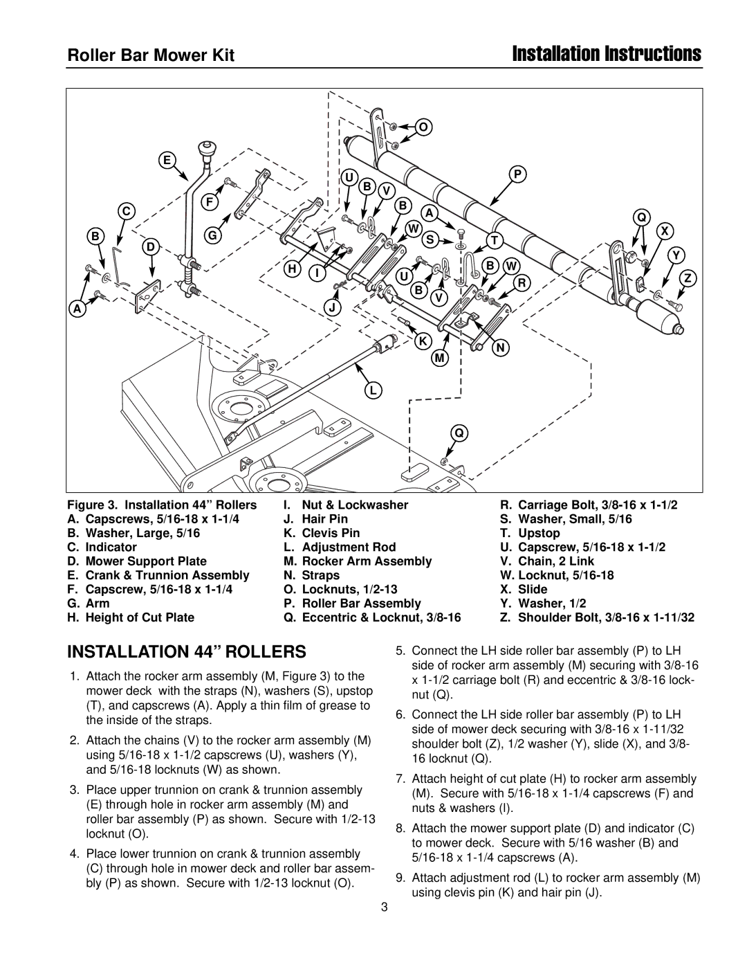 Briggs & Stratton 1687077 installation instructions Installation Instructions, Installation 44 Rollers 