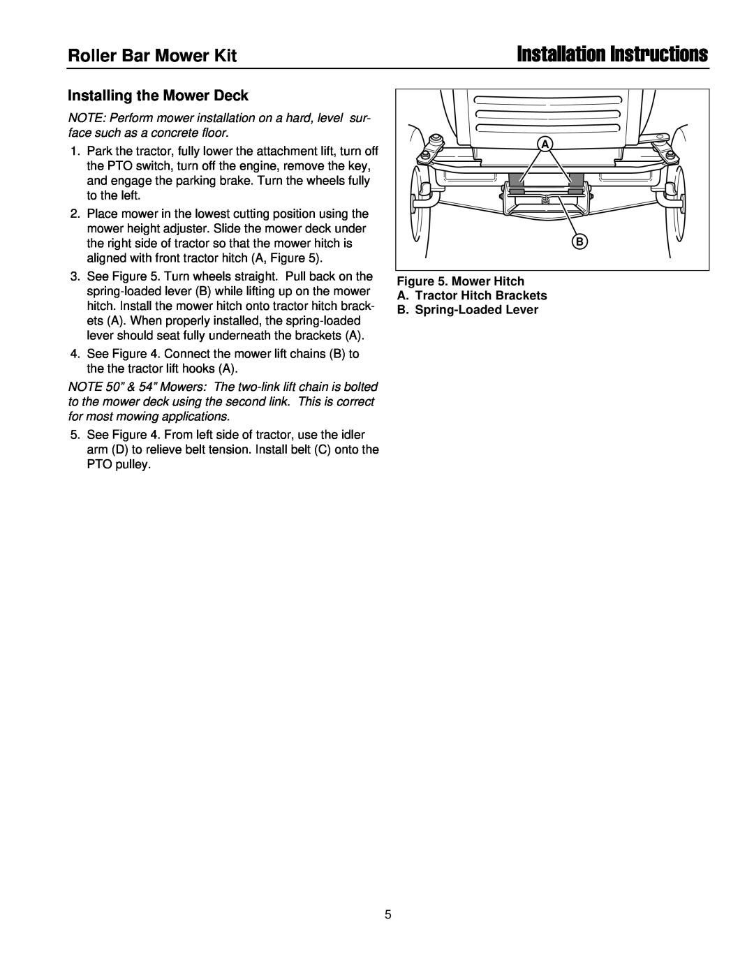 Briggs & Stratton 1687077 Roller Bar Mower Kit, Installing the Mower Deck, Installation Instructions 