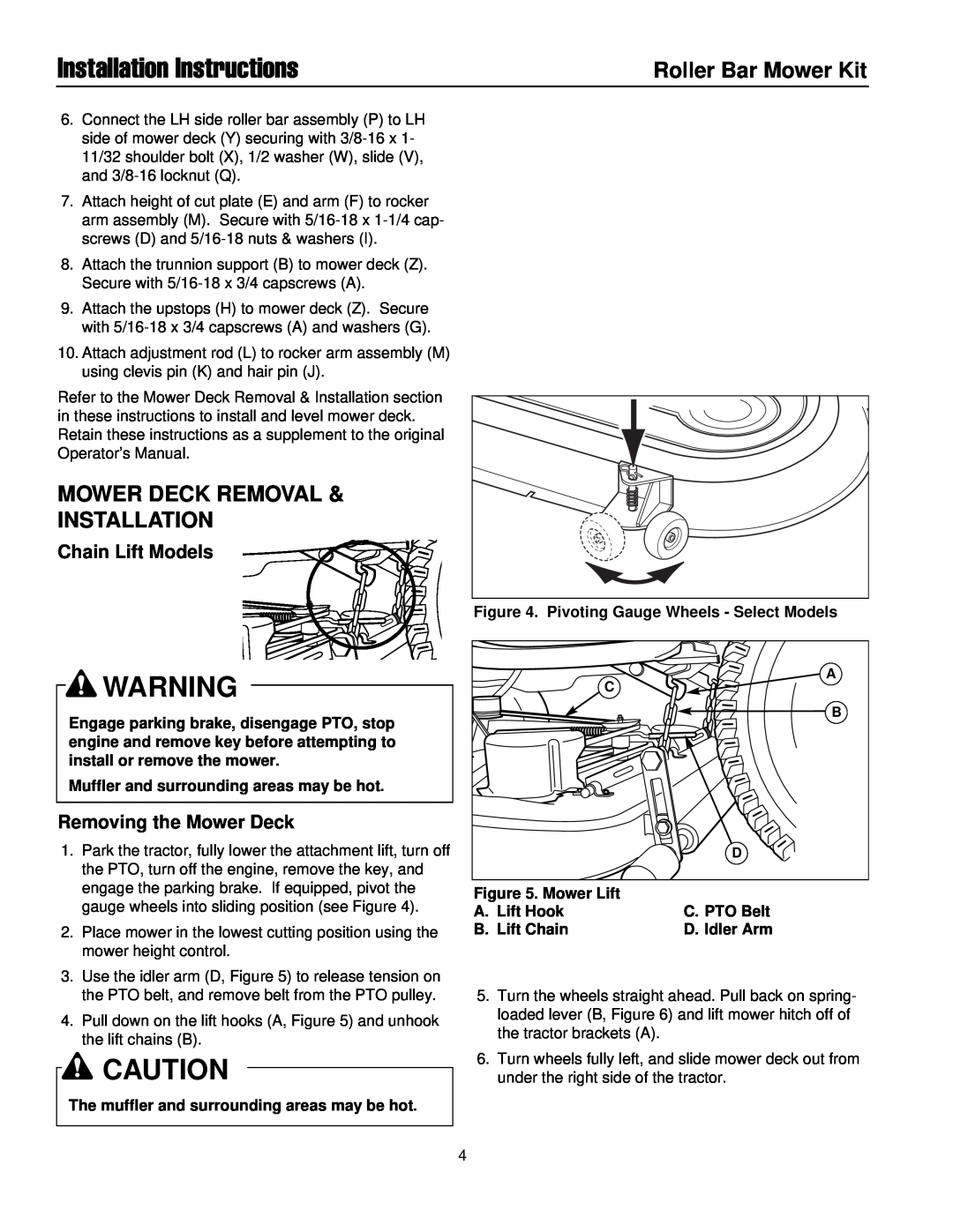 Briggs & Stratton 1687079 Installation Instructions, Mower Deck Removal Installation, Chain Lift Models 