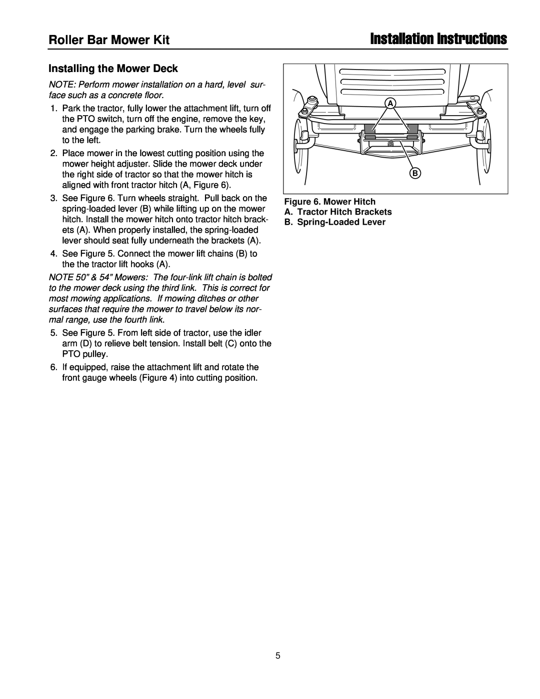 Briggs & Stratton 1687079 Roller Bar Mower Kit, Installing the Mower Deck, Installation Instructions 