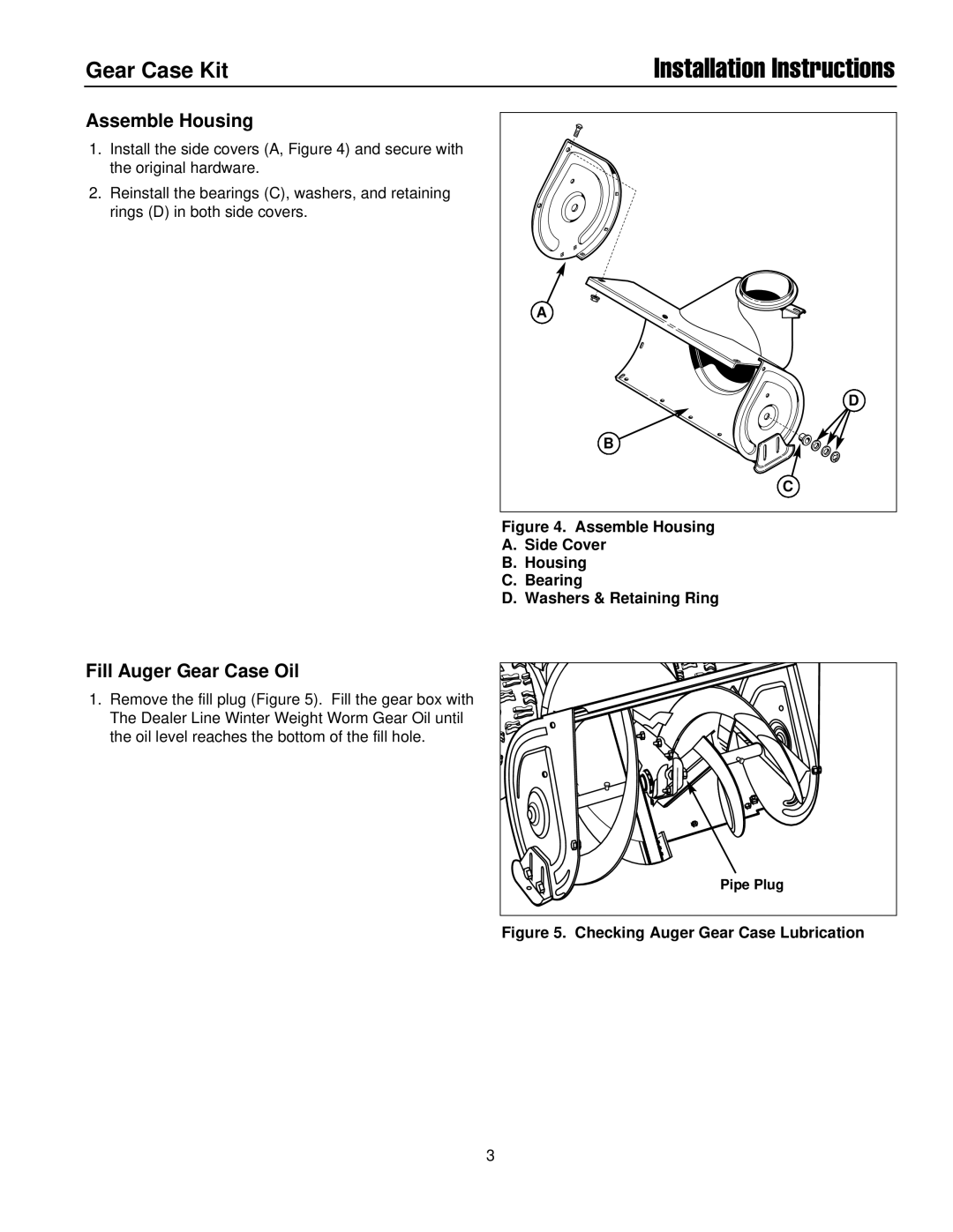 Briggs & Stratton 1687228, 1687227 installation instructions Assemble Housing, Fill Auger Gear Case Oil 