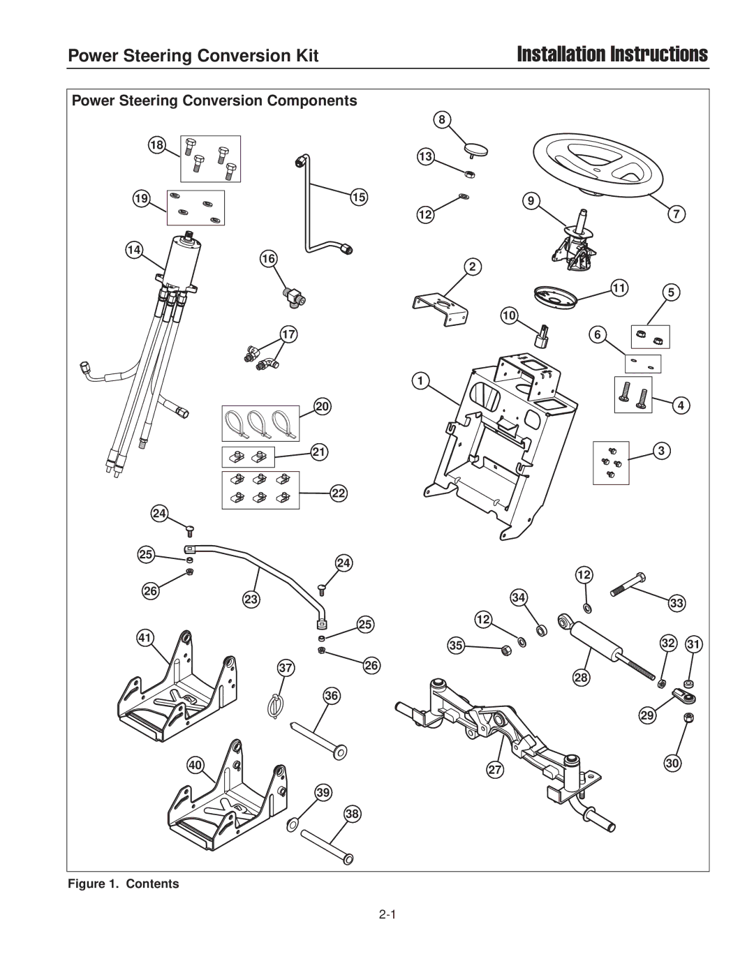 Briggs & Stratton 1687302, 1687286 installation instructions Power Steering Conversion Components, Contents 