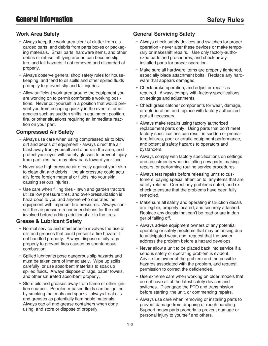 Briggs & Stratton 1687286 Work Area Safety General Servicing Safety, Compressed Air Safety, Grease & Lubricant Safety 