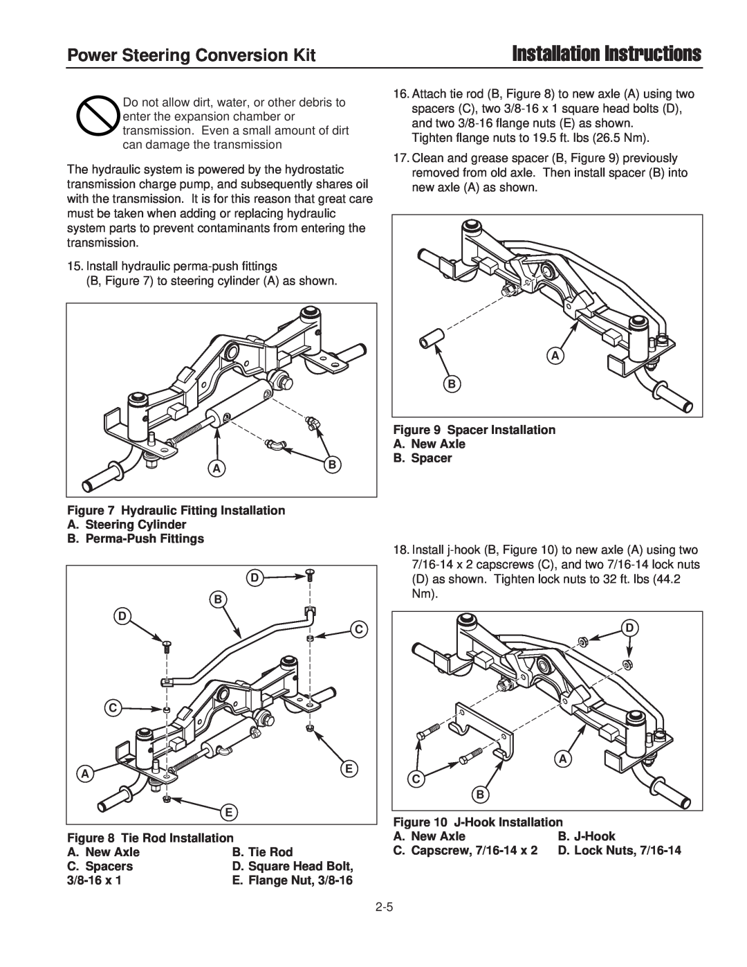 Briggs & Stratton 1687302 Installation Instructions, Power Steering Conversion Kit, Hydraulic Fitting Installation 