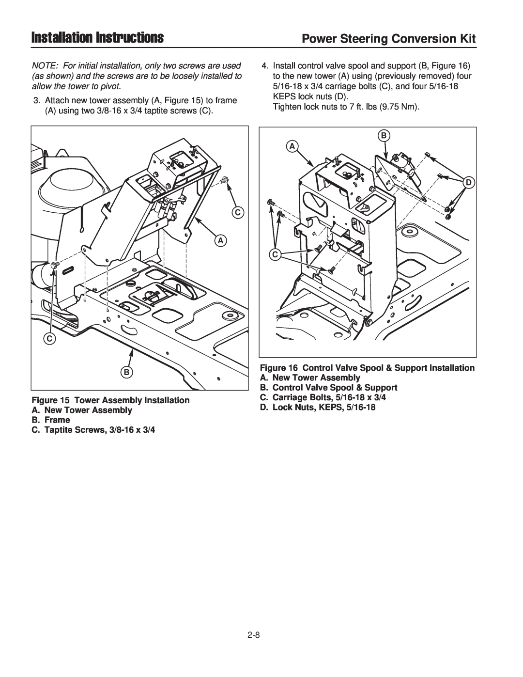 Briggs & Stratton 1687286, 1687302 Installation Instructions, Power Steering Conversion Kit, Tower Assembly Installation 