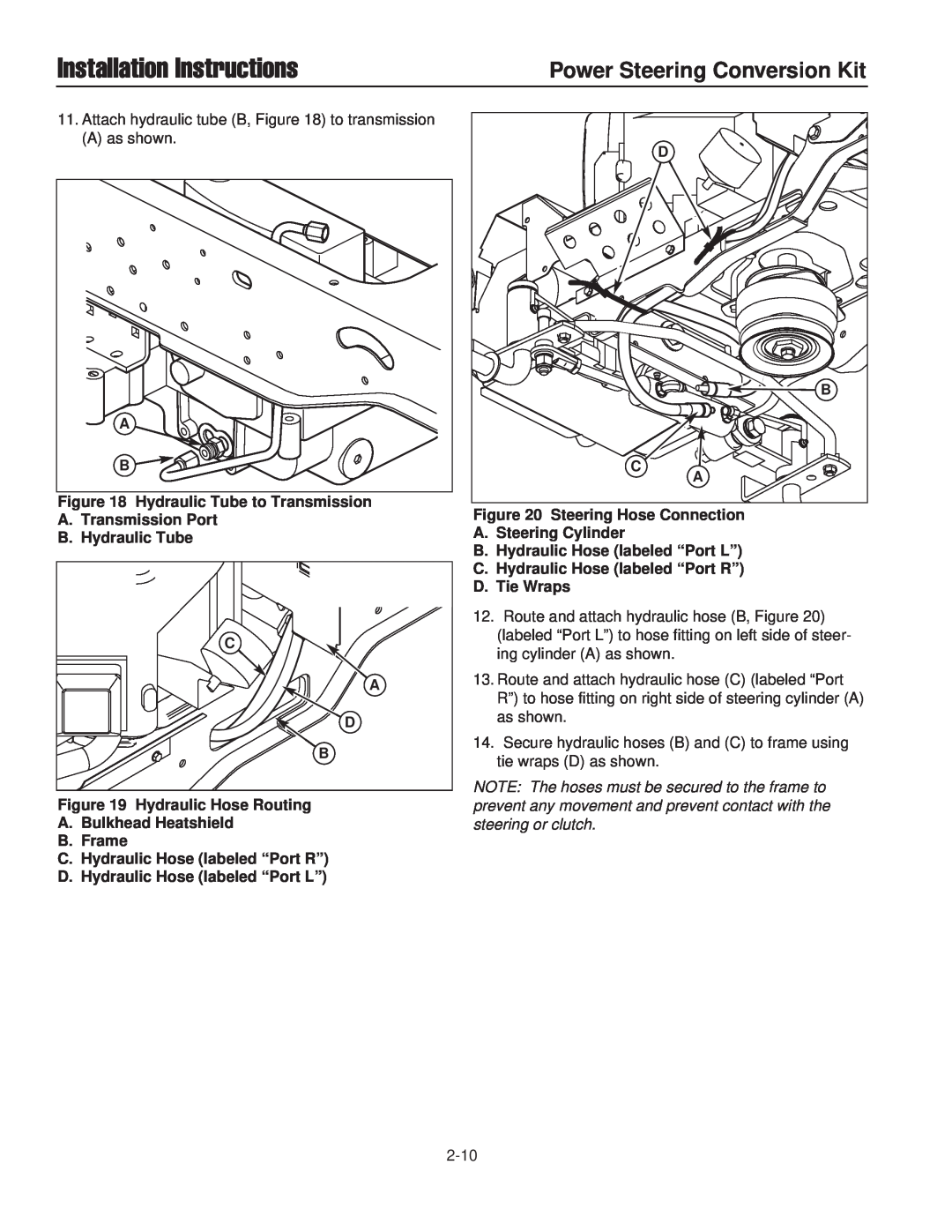 Briggs & Stratton 1687286 Installation Instructions, Power Steering Conversion Kit, Hydraulic Tube to Transmission 
