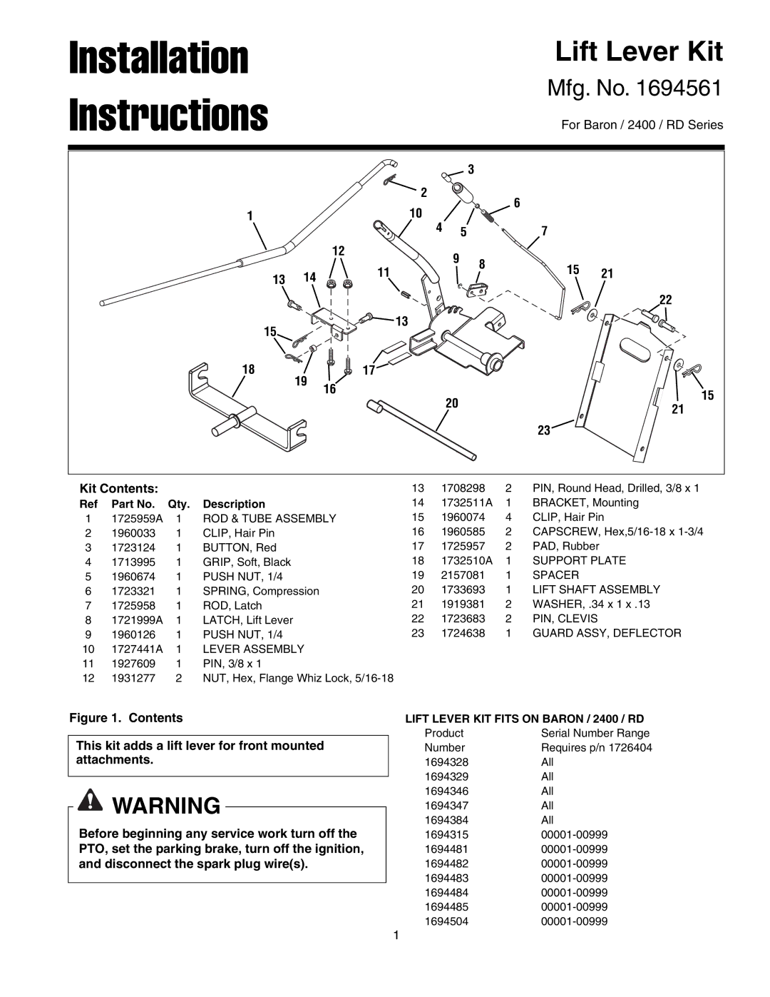 Briggs & Stratton 1694561 installation instructions Installation 