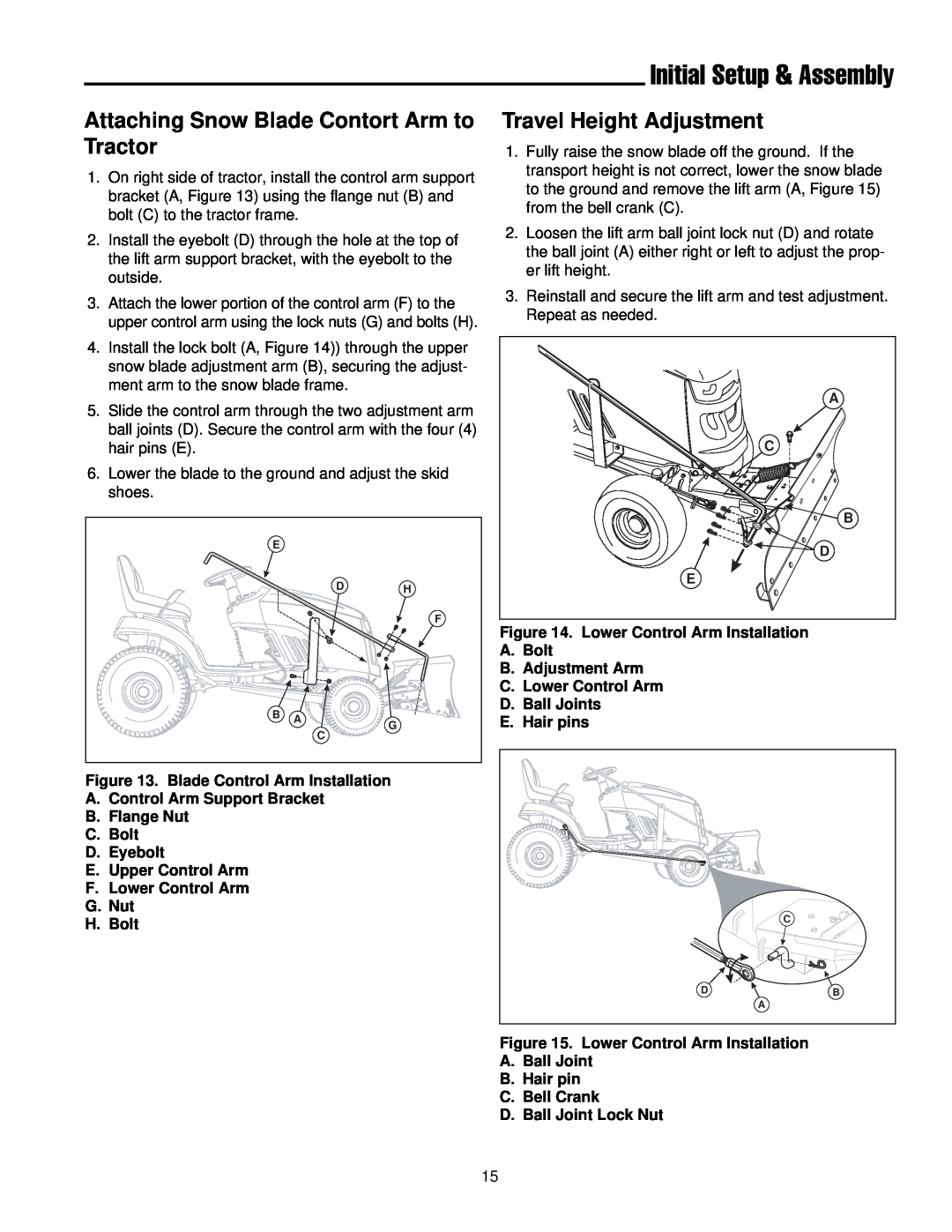 Briggs & Stratton 1694919 Attaching Snow Blade Contort Arm to Tractor, Travel Height Adjustment, Initial Setup & Assembly 