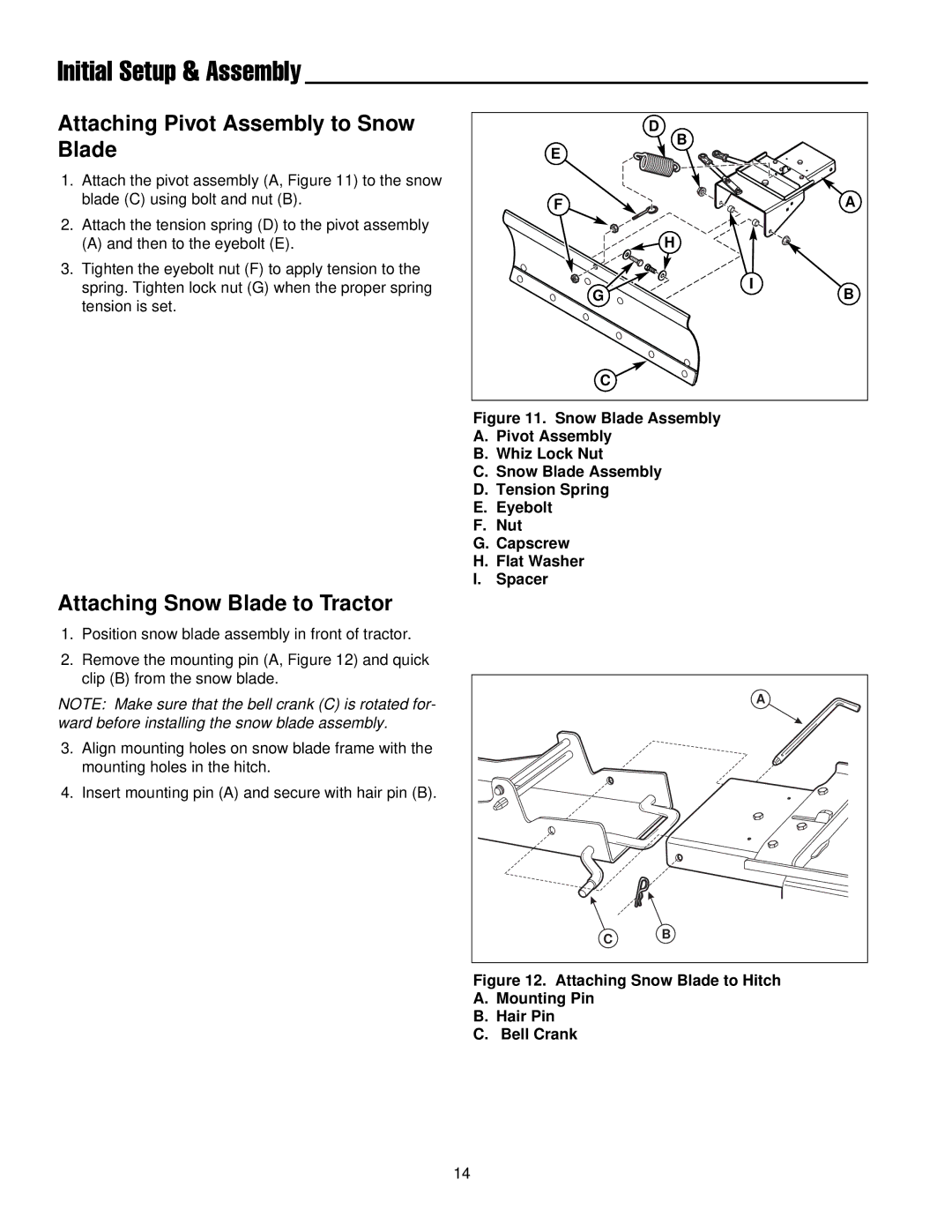 Briggs & Stratton 1694919 manual Attaching Pivot Assembly to Snow Blade, Attaching Snow Blade to Tractor 