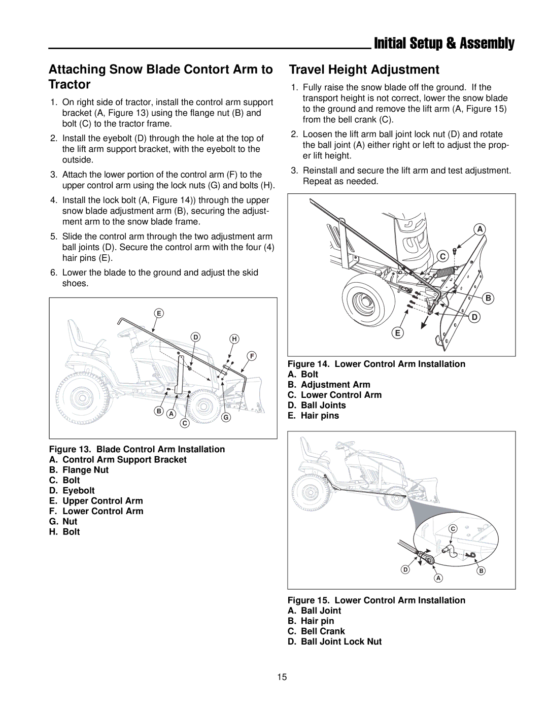 Briggs & Stratton 1694919 manual Attaching Snow Blade Contort Arm to Tractor, Travel Height Adjustment 