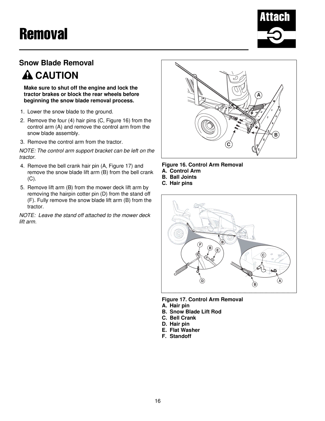 Briggs & Stratton 1694919 manual Snow Blade Removal 