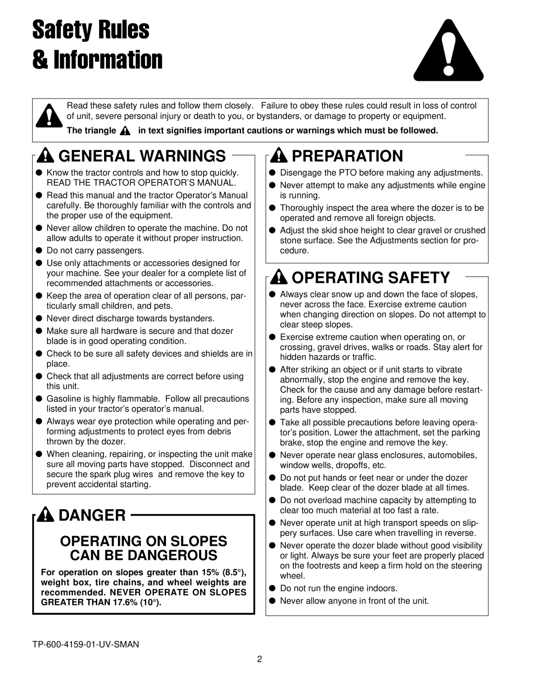 Briggs & Stratton 1694919 manual Safety Rules Information, General Warnings 