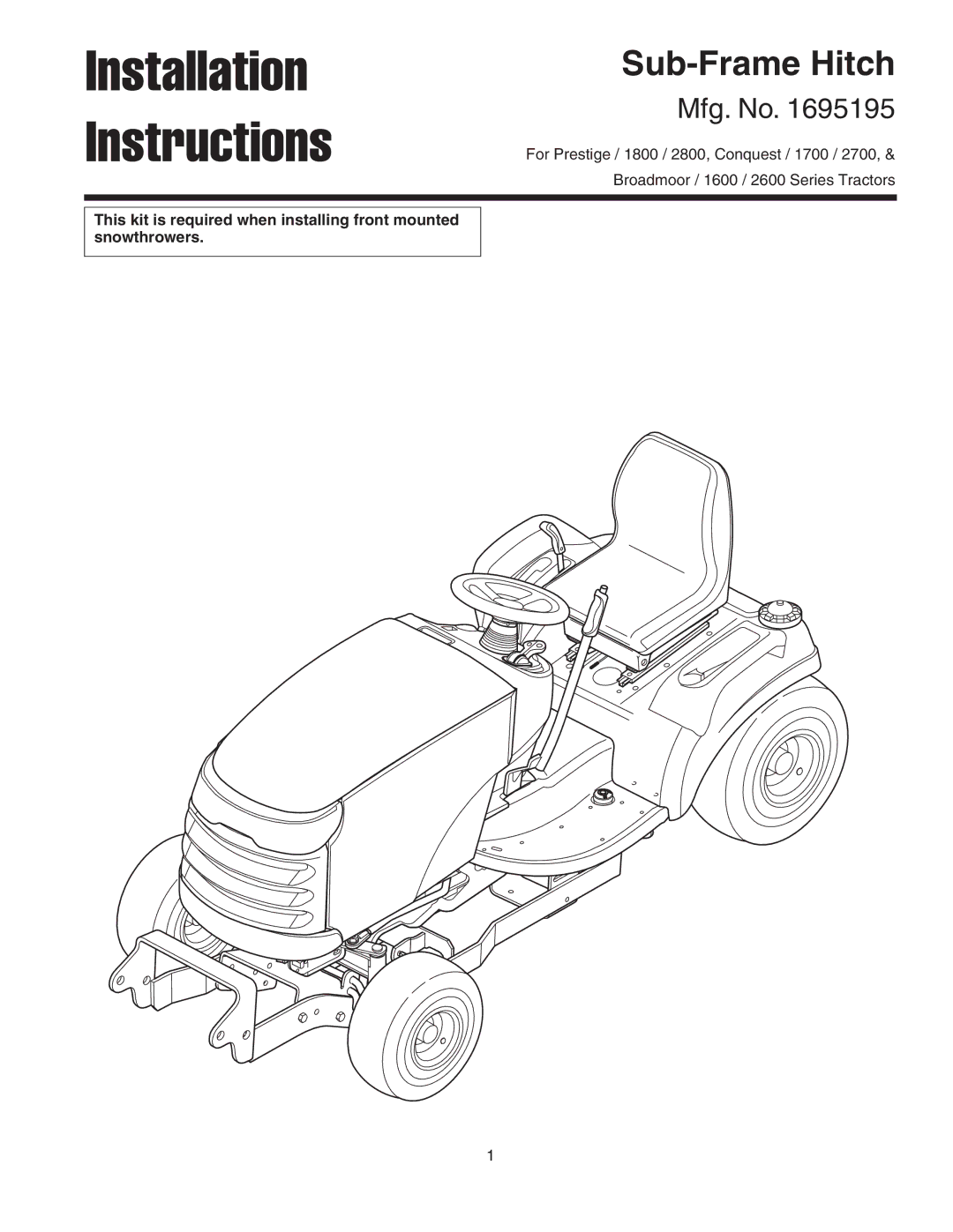 Briggs & Stratton 1695195 installation instructions Installation Instructions 