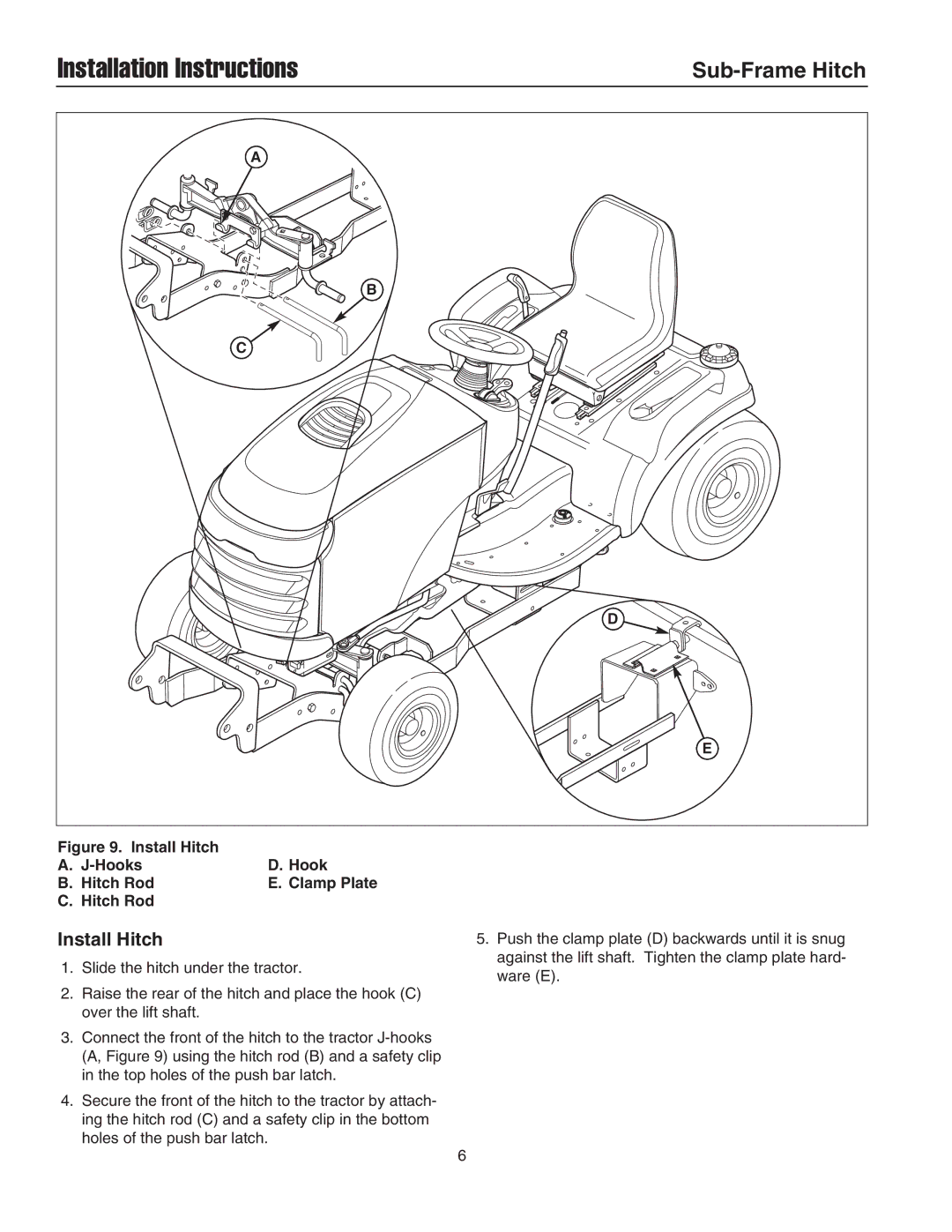 Briggs & Stratton 1695195 installation instructions Install Hitch Hooks Hitch Rod Clamp Plate 