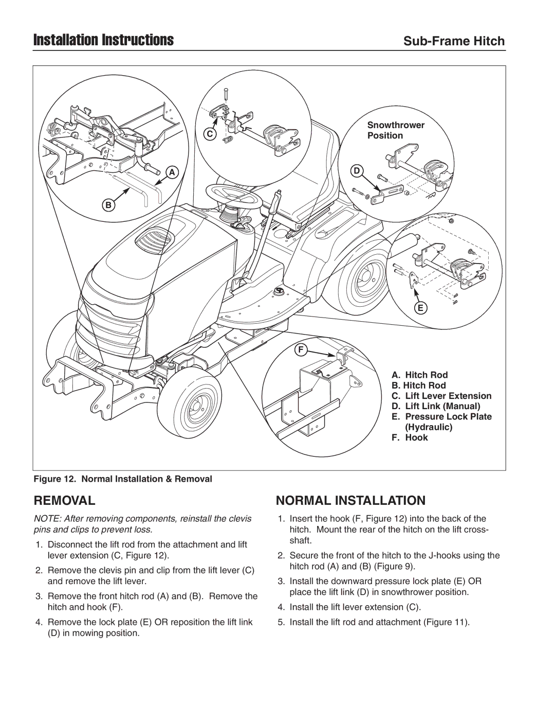 Briggs & Stratton 1695195 installation instructions Removal, Normal Installation 