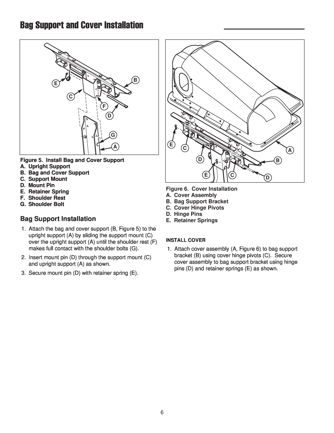 Briggs & Stratton 1695284 manual Bag Support and Cover Installation, Bag Support Installation 