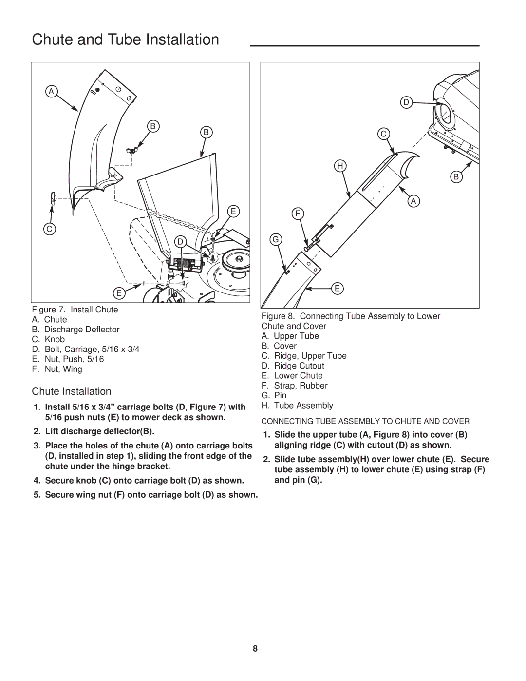 Briggs & Stratton 1695287 manual Chute and Tube Installation, Chute Installation 