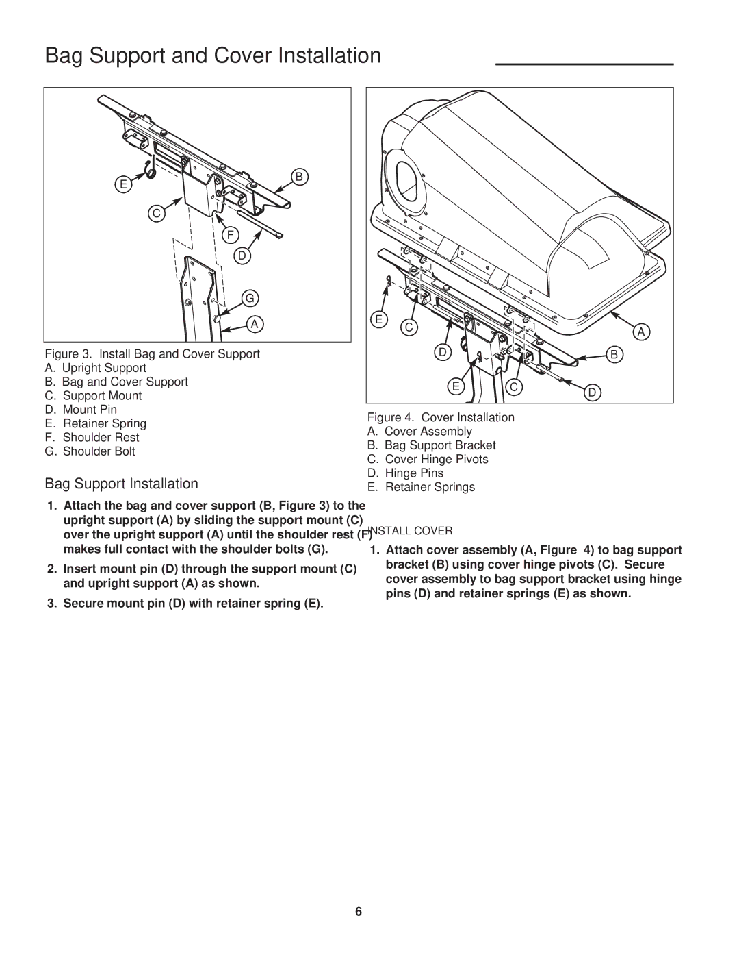 Briggs & Stratton 1695287 manual Bag Support and Cover Installation, Bag Support Installation 