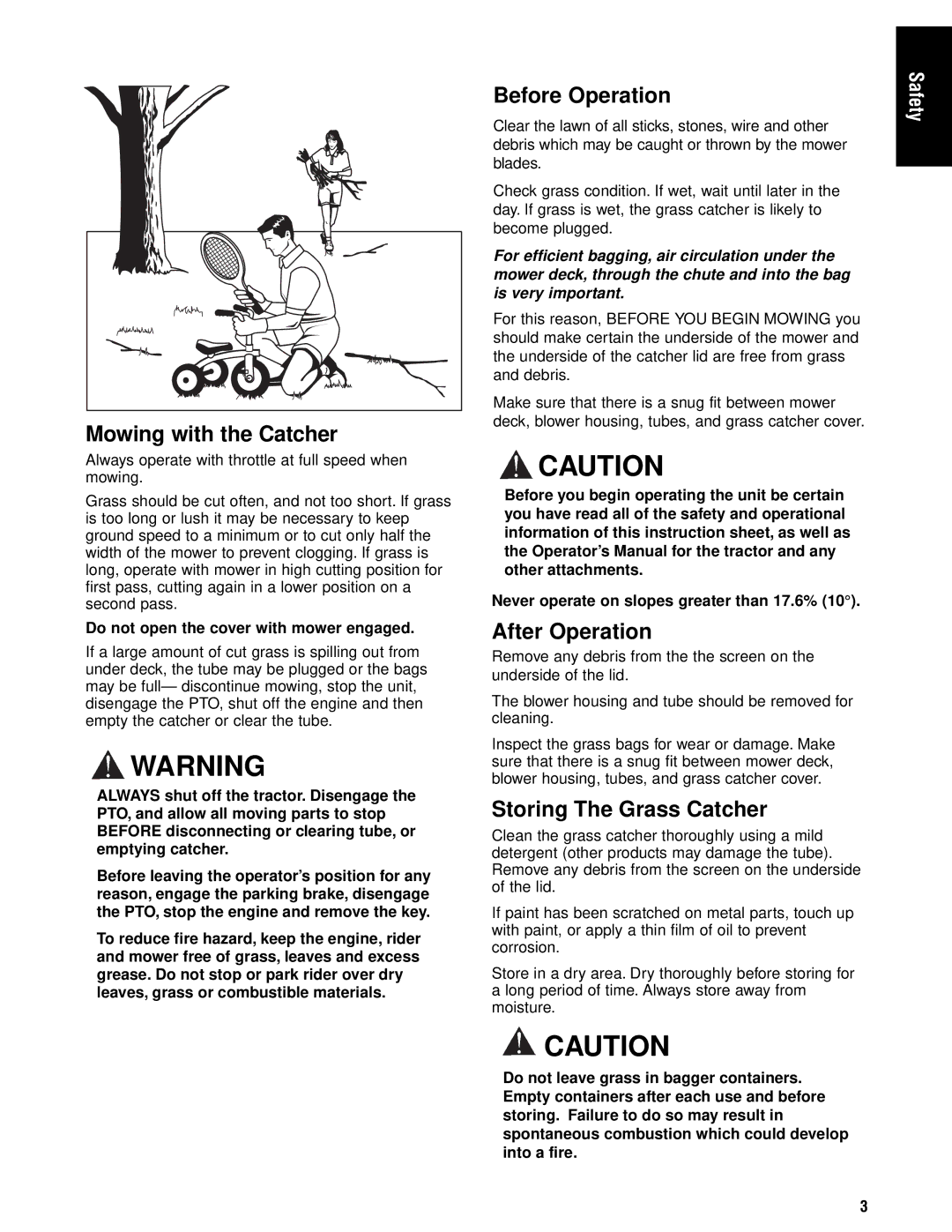 Briggs & Stratton 1695353 manual Mowing with the Catcher, Before Operation, After Operation, Storing The Grass Catcher 