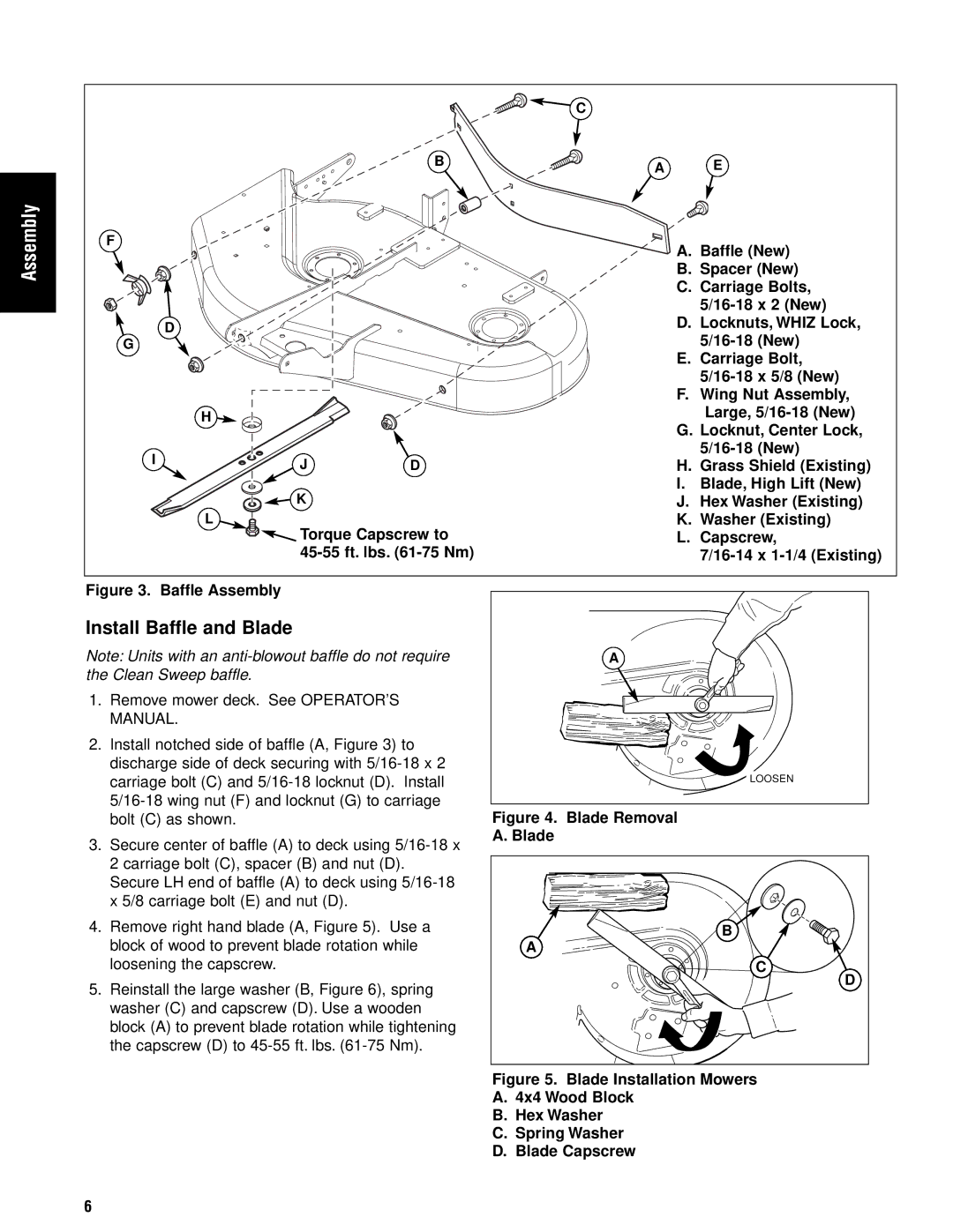 Briggs & Stratton 1695353 manual Install Baffle and Blade, Baffle Assembly 