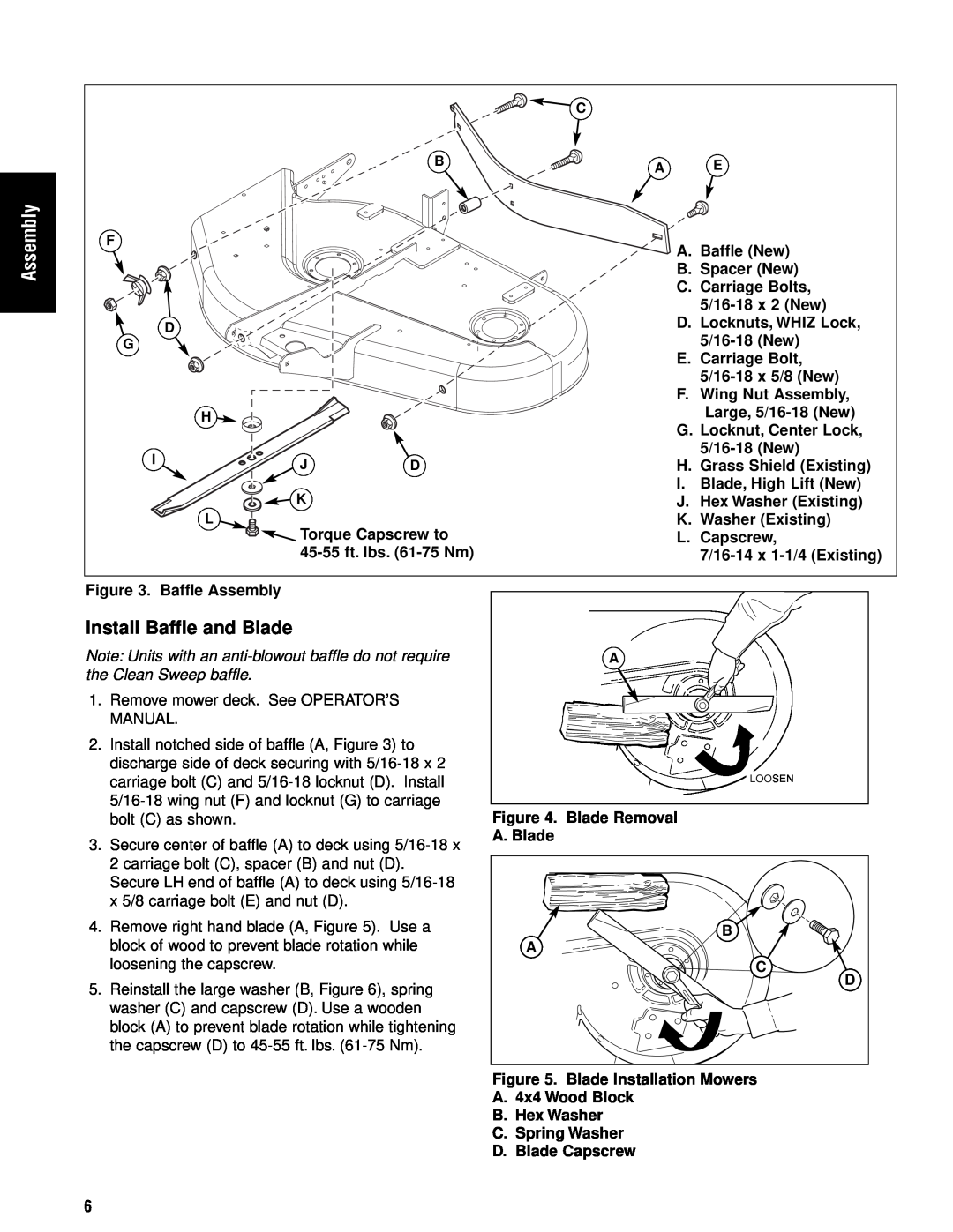 Briggs & Stratton 1695353 manual Install Baffle and Blade, Assembly 