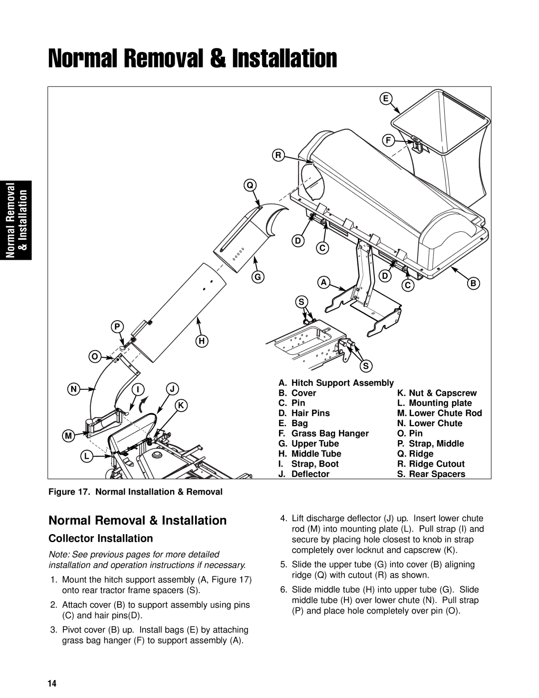 Briggs & Stratton 1695354 manual Normal Removal & Installation, Collector Installation 