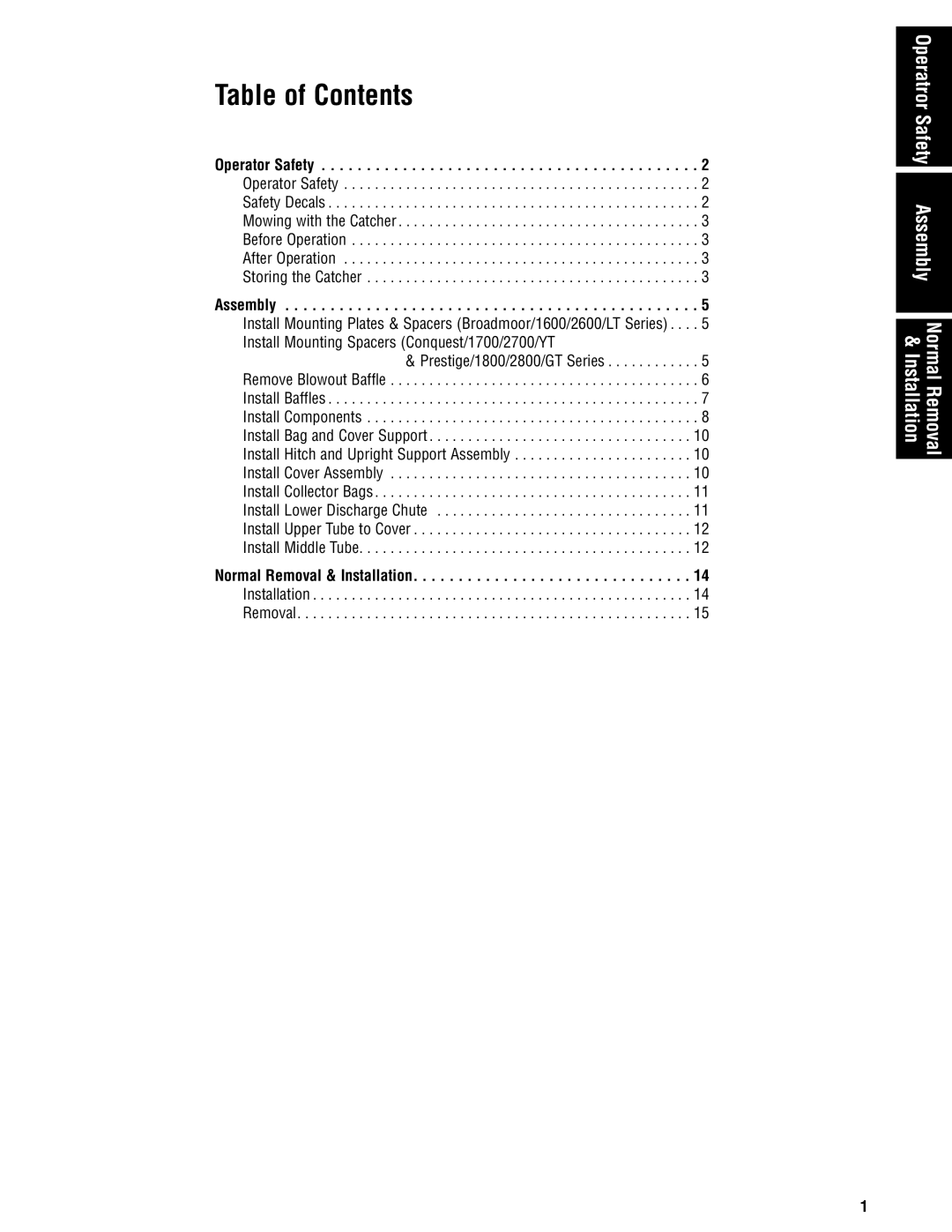 Briggs & Stratton 1695354 manual Table of Contents 