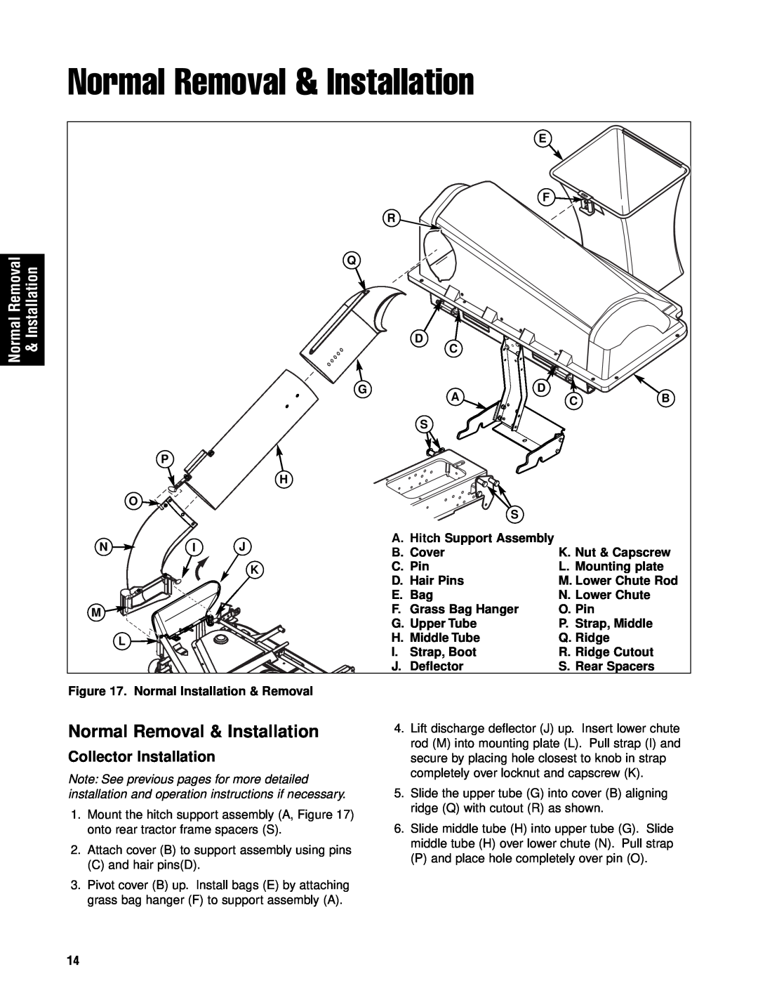 Briggs & Stratton 1695354 manual Normal Removal & Installation, Collector Installation 