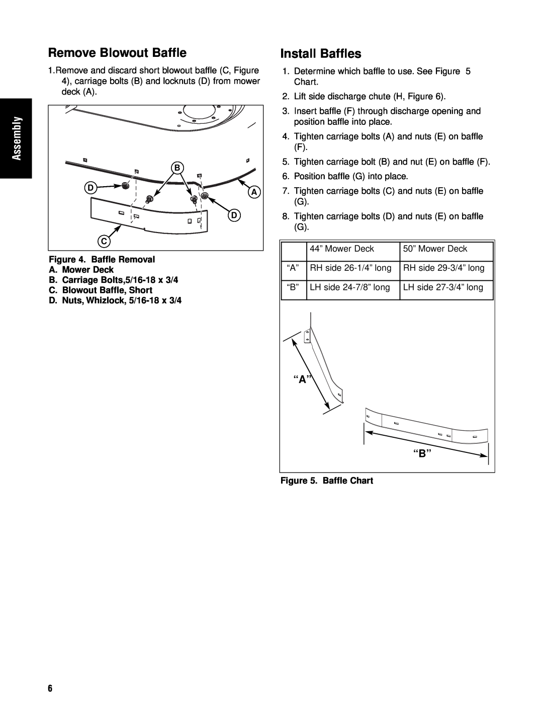 Briggs & Stratton 1695354 manual Remove Blowout Baffle, Install Baffles, “A” “B”, Assembly 