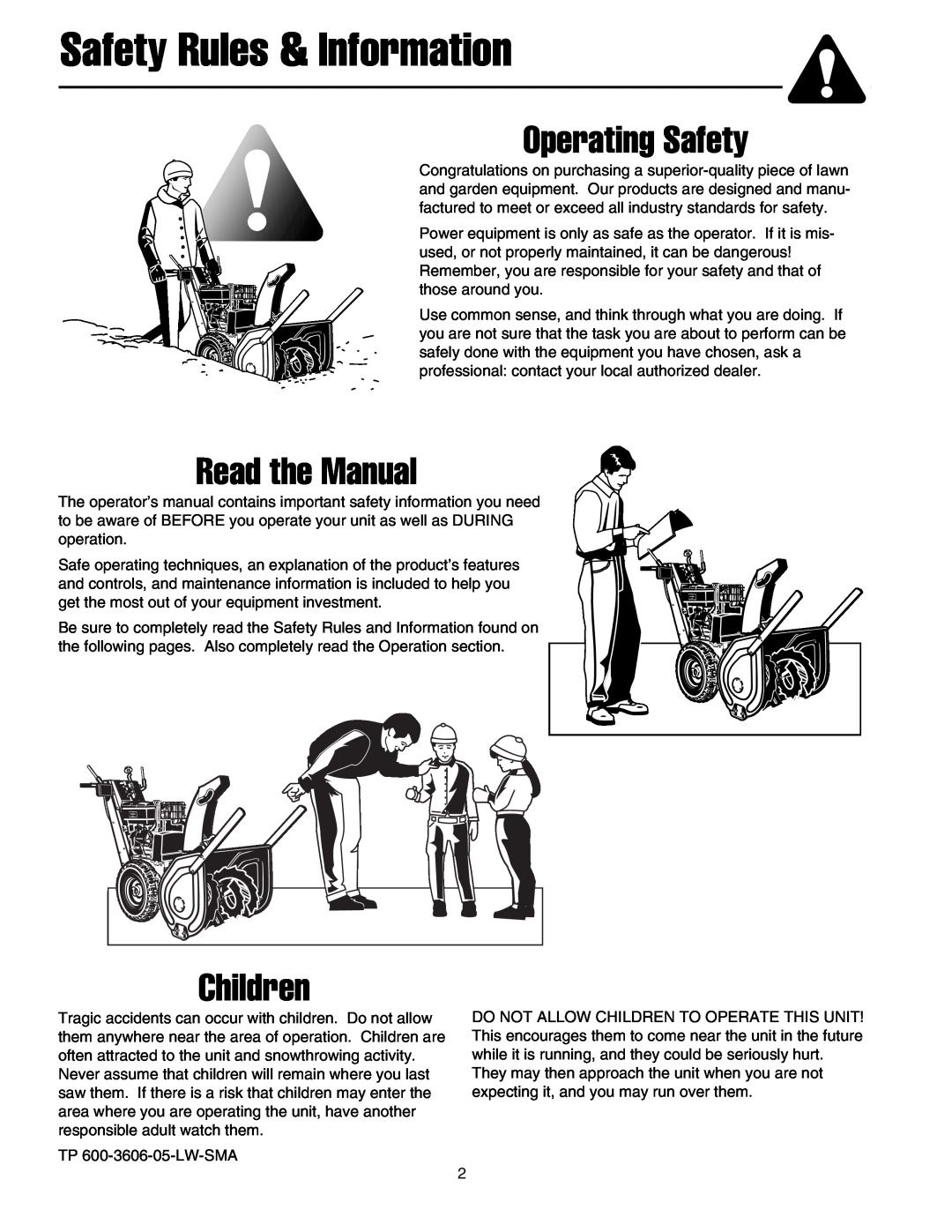 Briggs & Stratton 1738, 1732, 1628, 1524 manual Safety Rules & Information, Operating Safety, Read the Manual, Children 