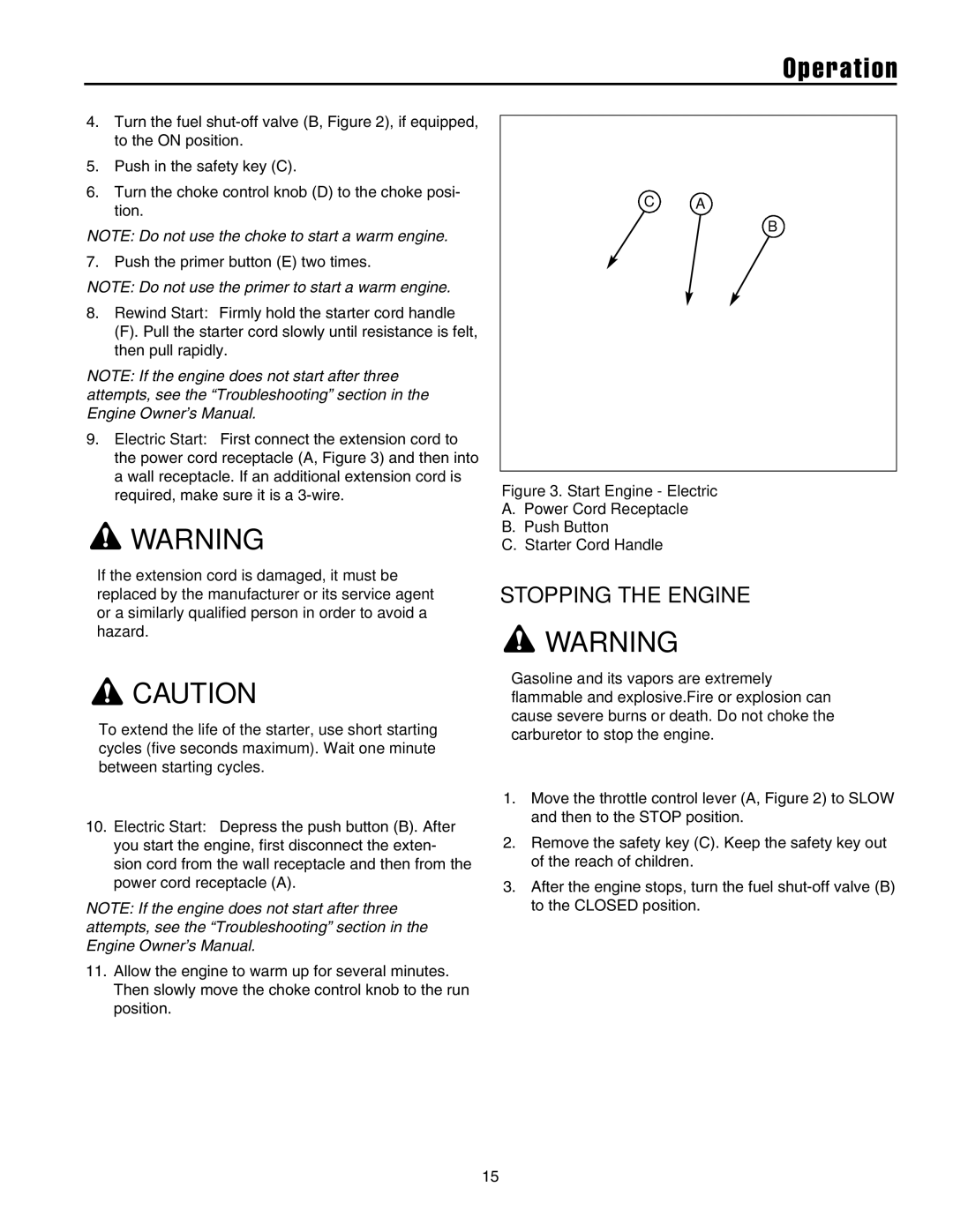 Briggs & Stratton 1732, 1738, 1628, 1524 manual Stopping the Engine 