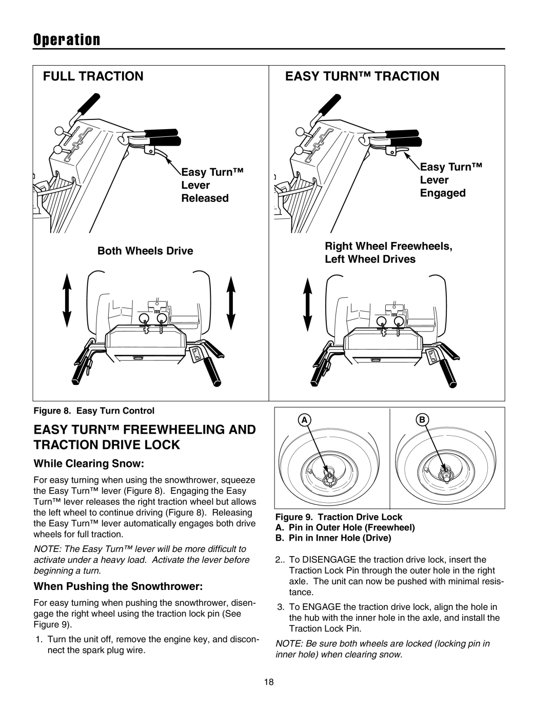 Briggs & Stratton 1738, 1732, 1628, 1524 Full Traction Easy Turn Traction, Easy Turn Freewheeling and Traction Drive Lock 