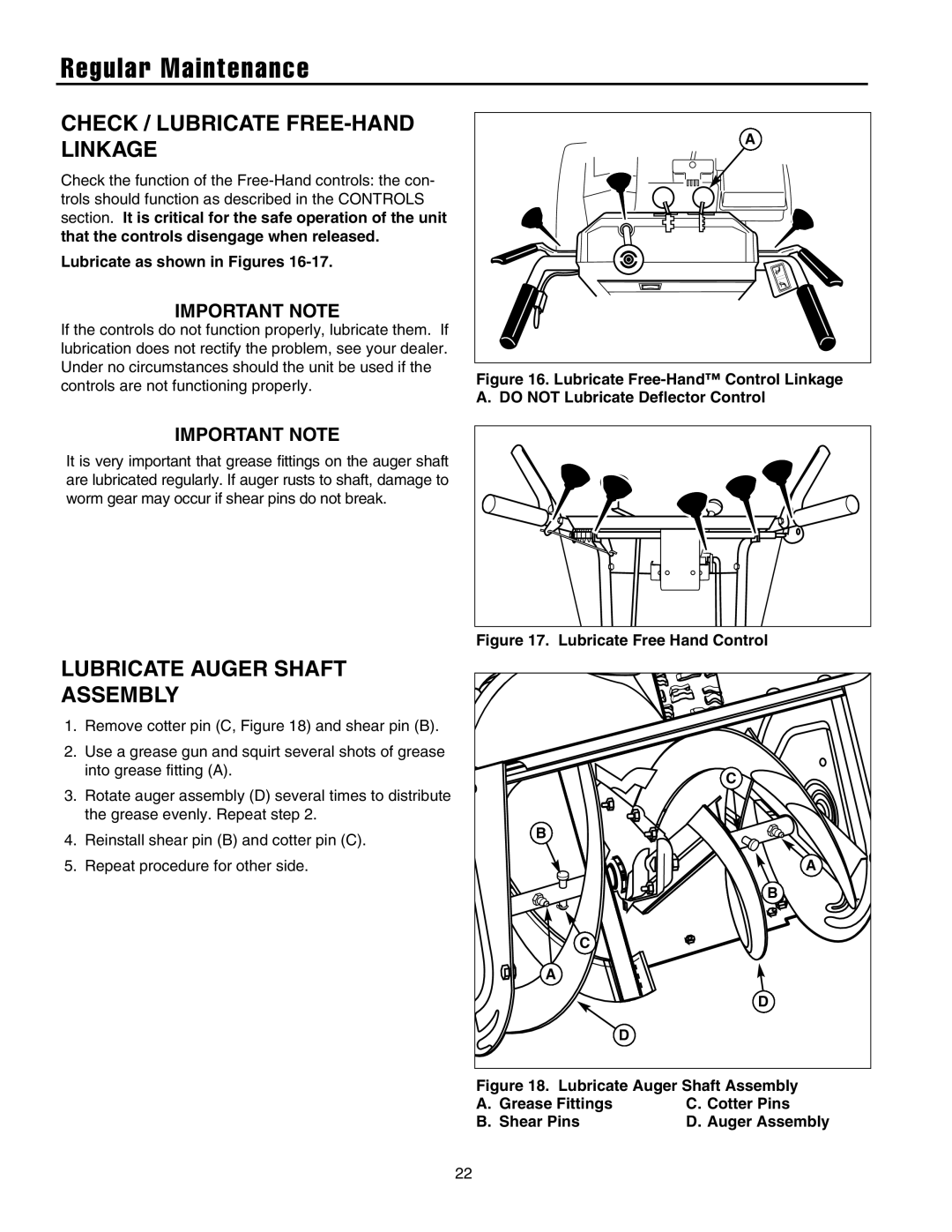 Briggs & Stratton 1738 Check / Lubricate FREE-HAND Linkage, Lubricate Auger Shaft Assembly, Lubricate as shown in Figures 