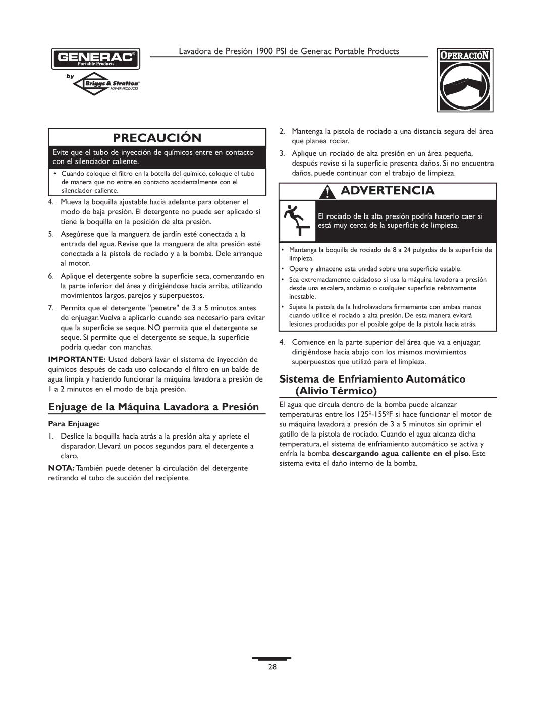 Briggs & Stratton 1900PSI Enjuage de la Máquina Lavadora a Presión, Sistema de Enfriamiento Automático Alivio Térmico 