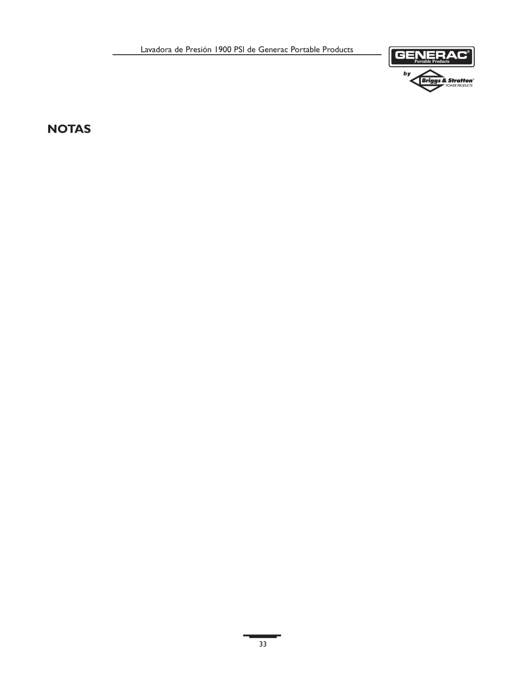 Briggs & Stratton 1900PSI owner manual Notas 