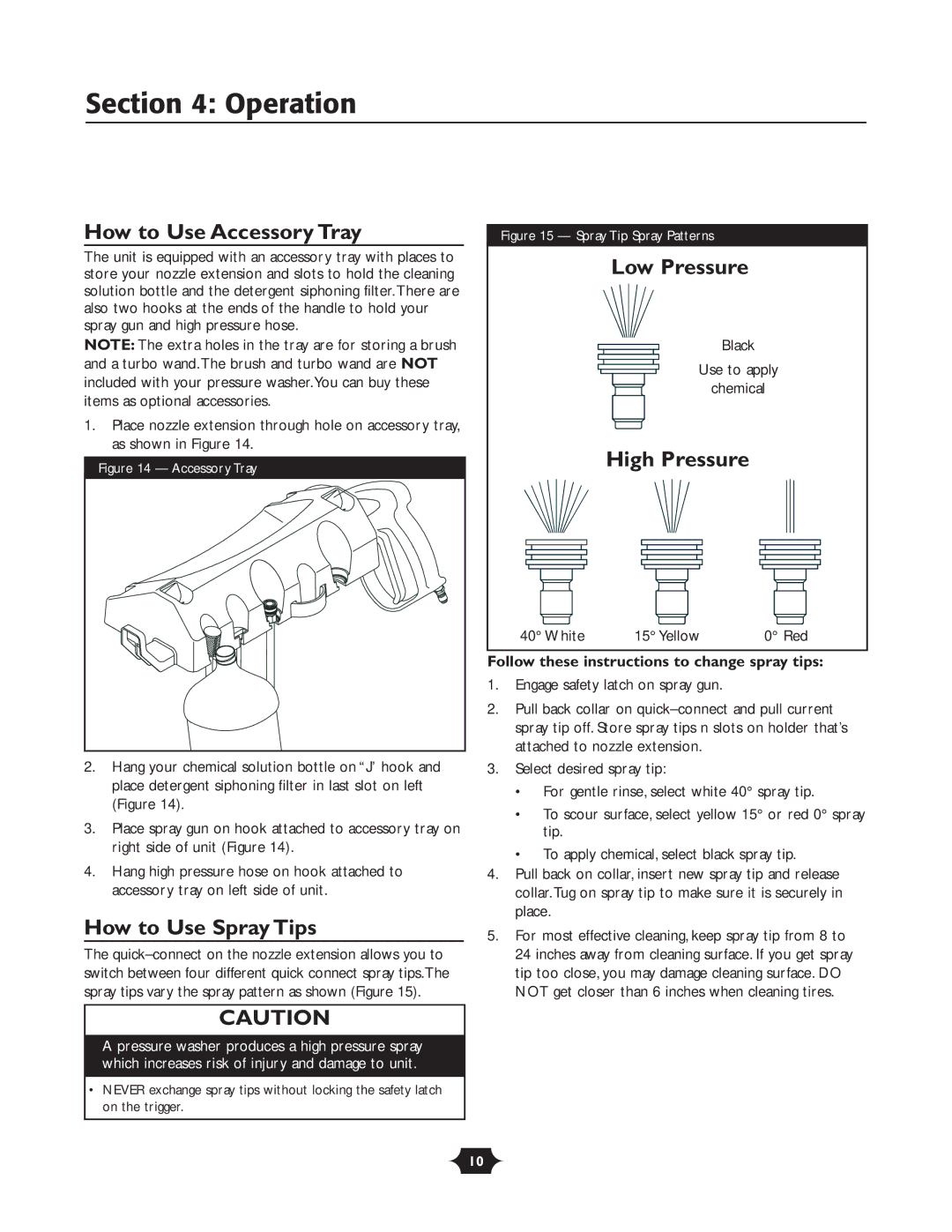 Briggs & Stratton 1903 Operation, How to Use Accessory Tray, How to Use Spray Tips, Low Pressure, High Pressure 