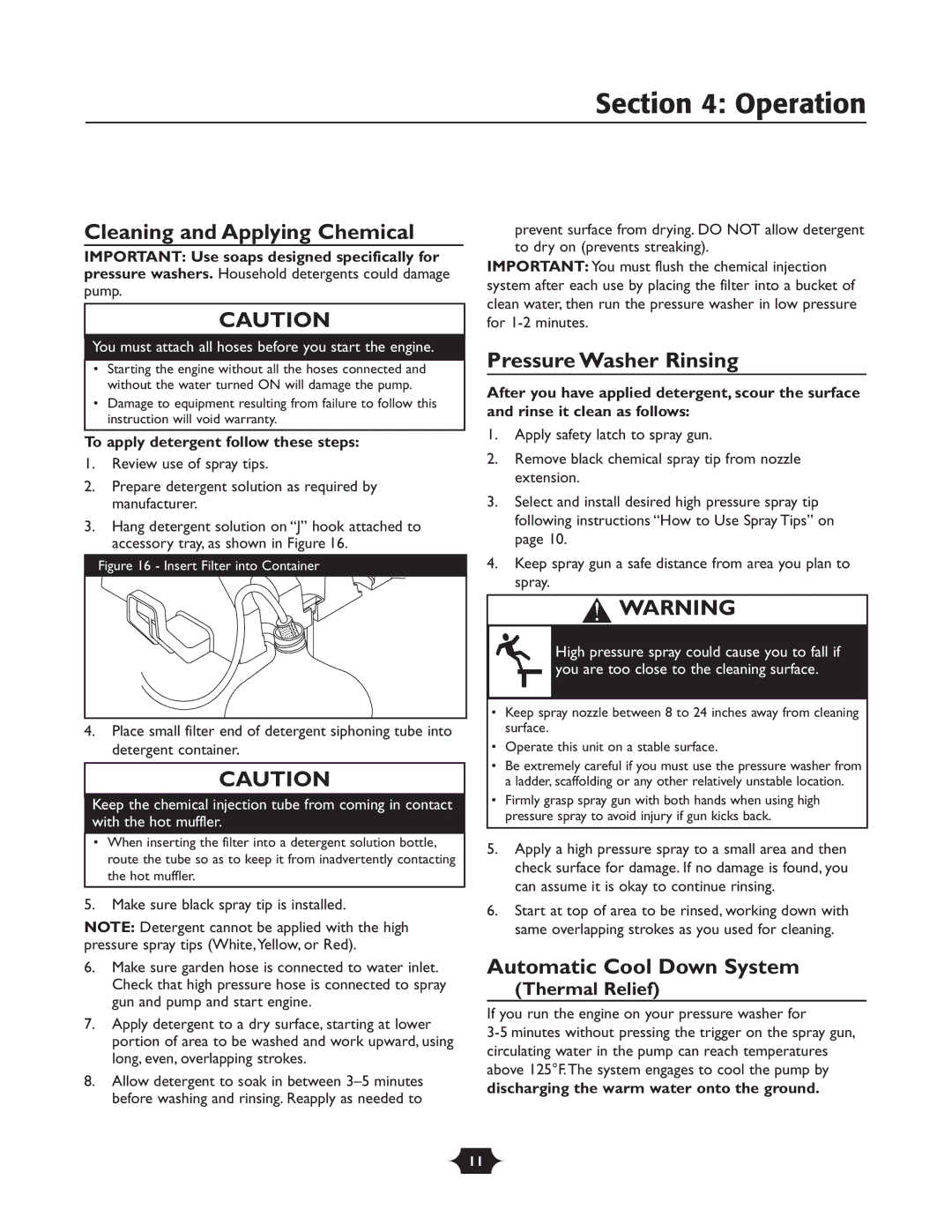 Briggs & Stratton 1903 Cleaning and Applying Chemical, Pressure Washer Rinsing, Automatic Cool Down System, Thermal Relief 