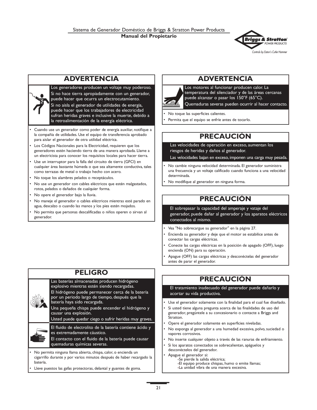 Briggs & Stratton 190477GS owner manual Precaución 